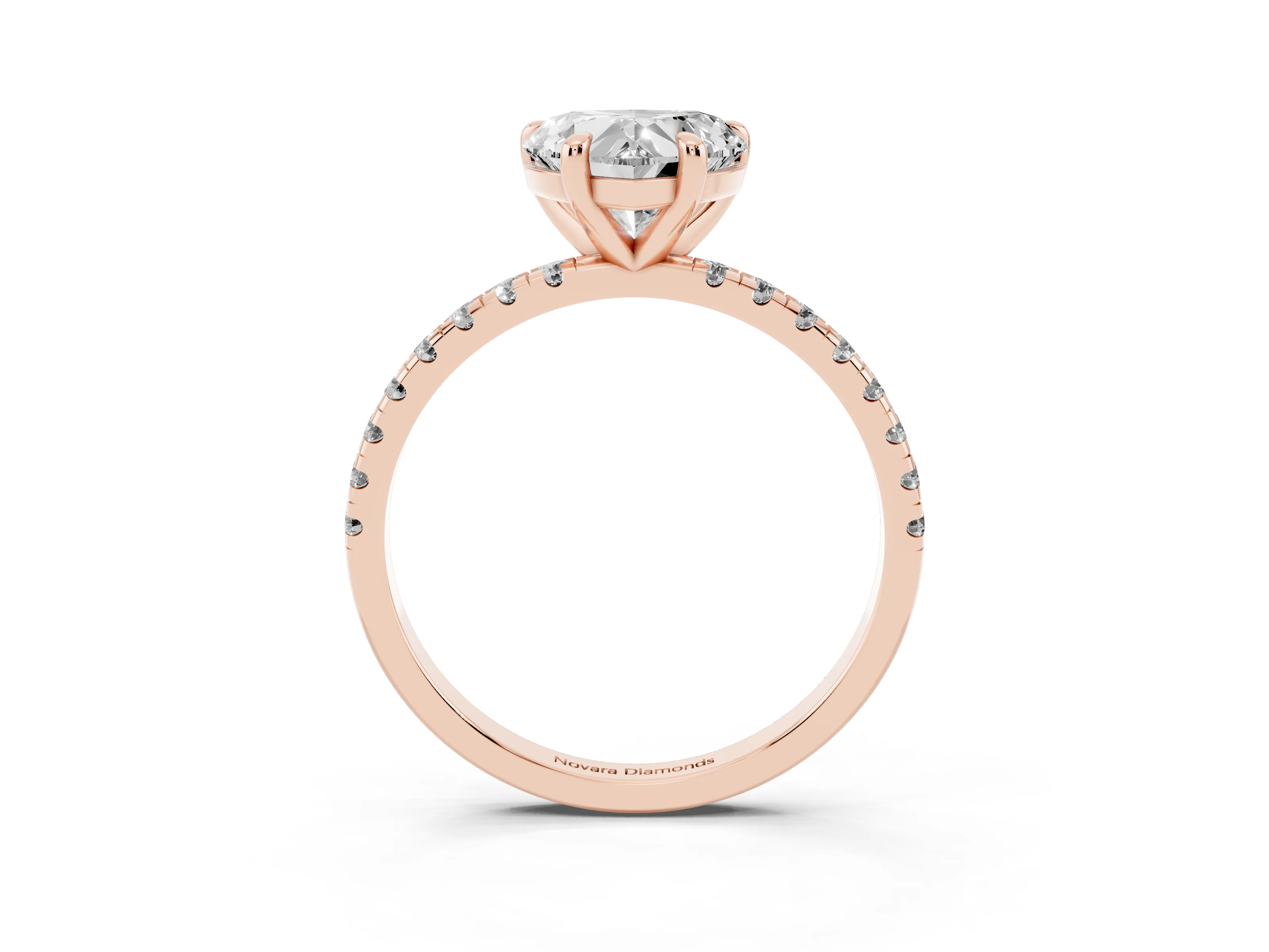 Heart Cut Diamond Brilliant Solitaire Ring Set in Rose gold with Pavé Band and Prong Setting