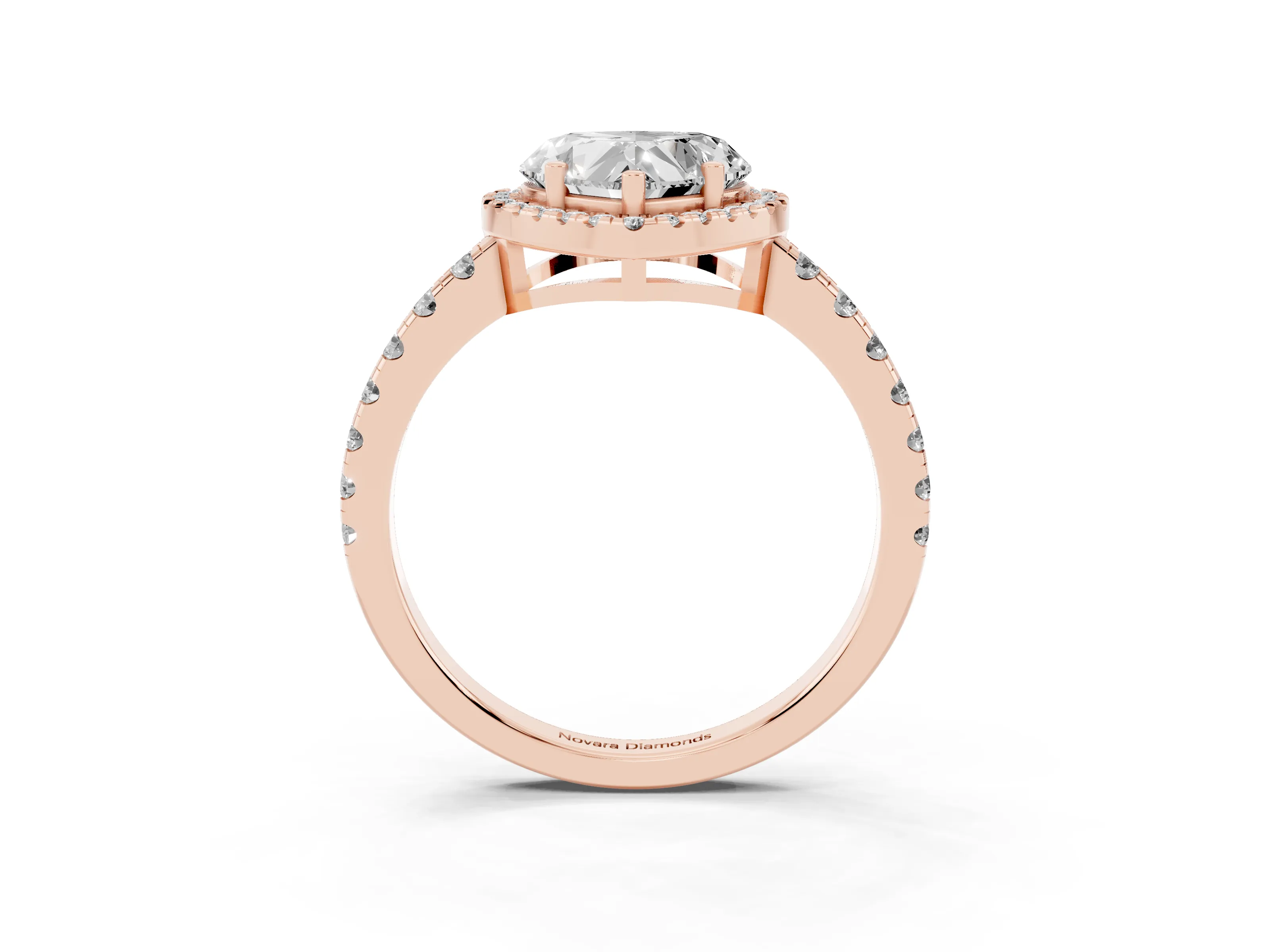 Heart Cut Diamond Halo Ring Set in Rose gold with Delicate Pavé Band and Prong Setting