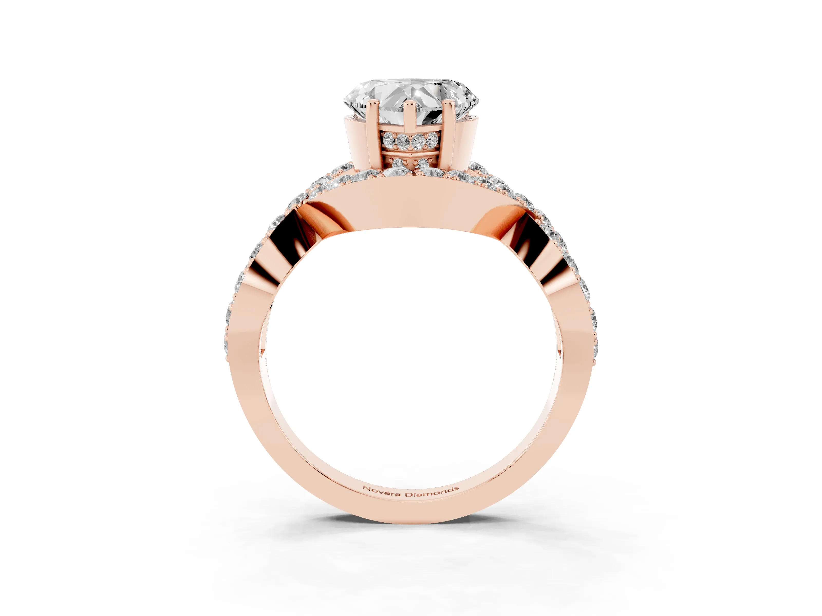 Heart Cut Diamond Solitaire Twist Band Pavé Engagement Ring Set in Rose gold