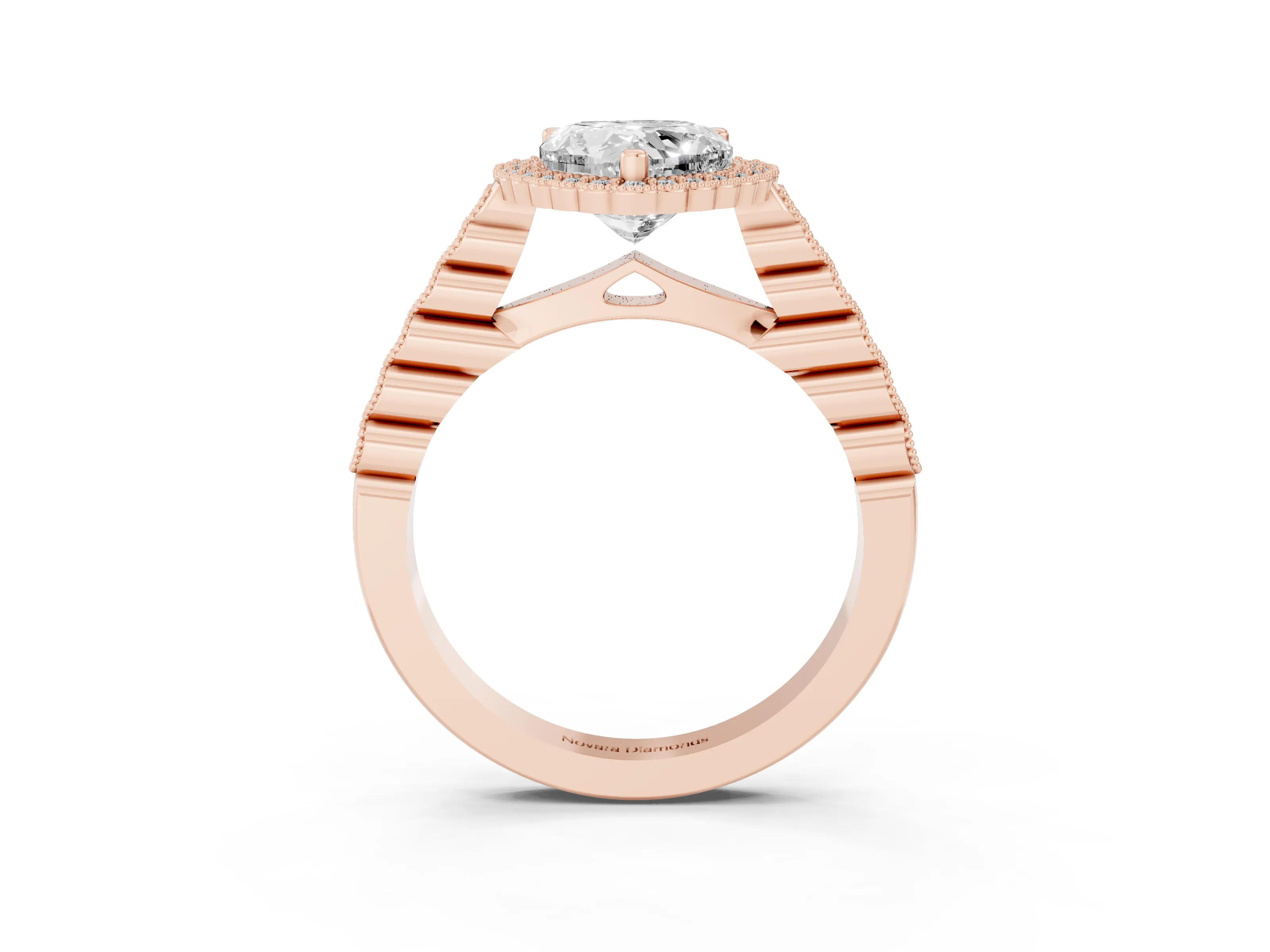 Heart Cut Diamond Halo Ring Set in Rose gold with Pavé Milgrain Band