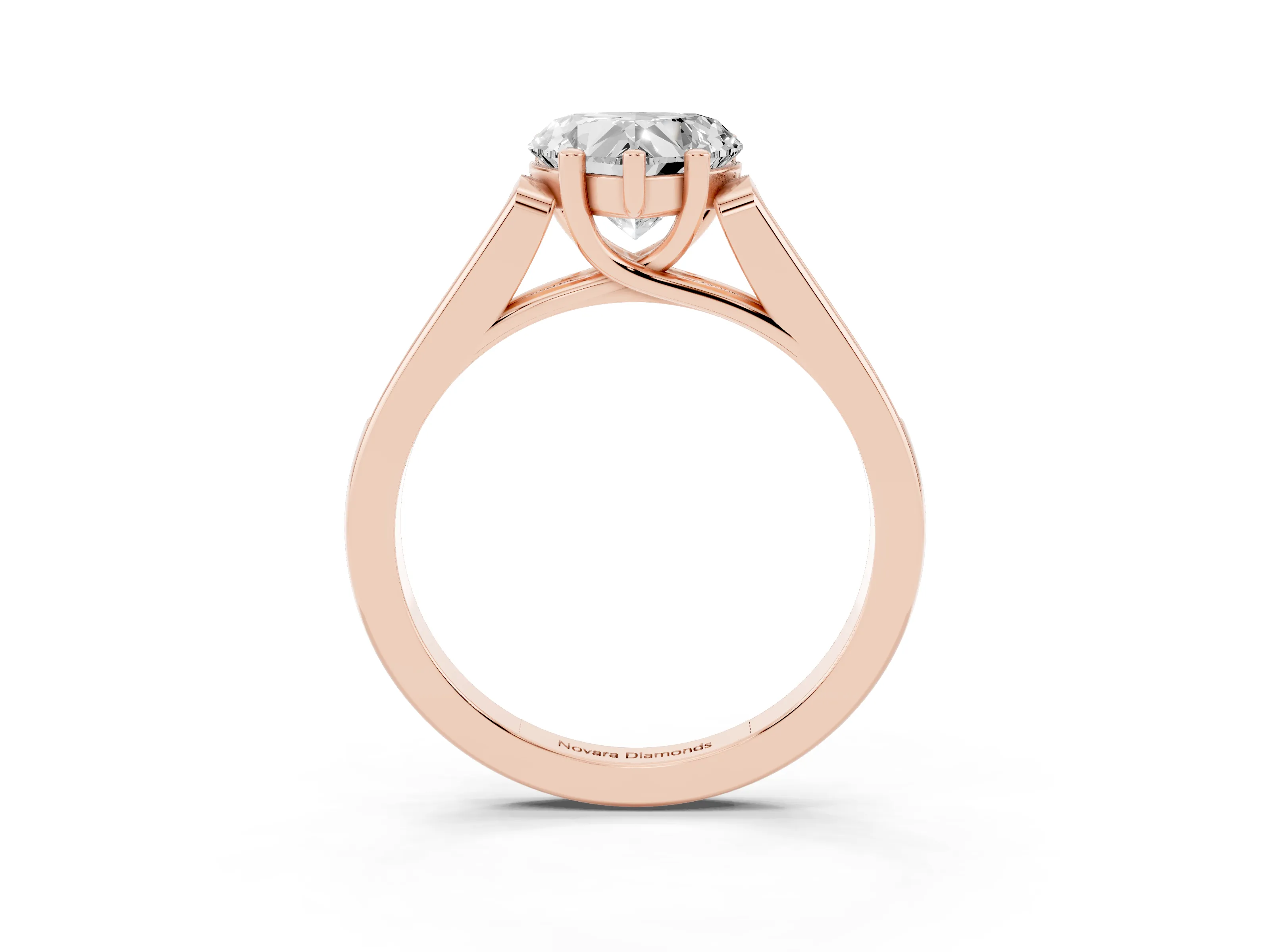 Heart Cut Diamond Solitaire Cathedral Engagement Ring Set in Rose gold with Channel-Set Band and Prong Setting