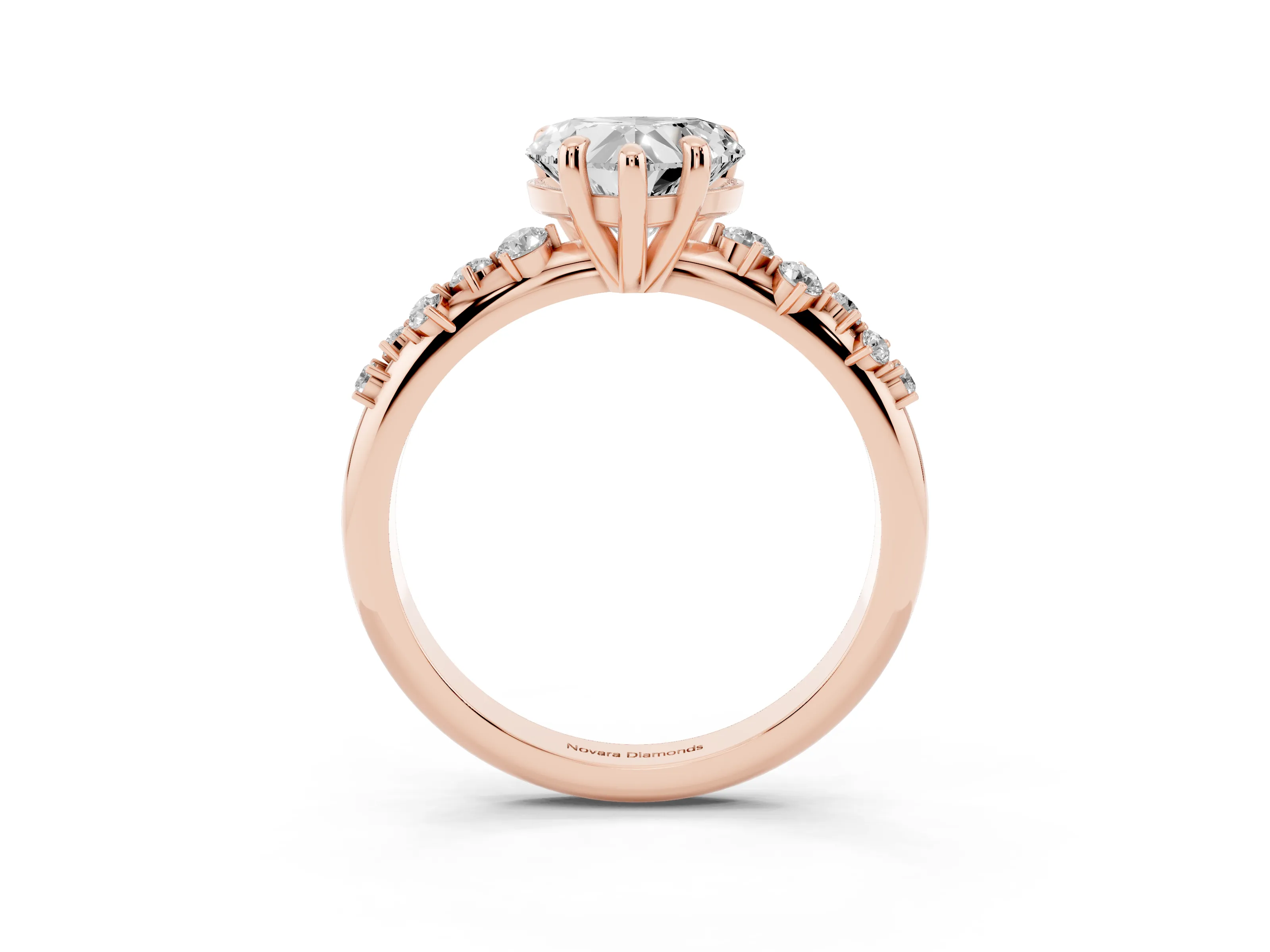 Heart Cut Diamond Solitaire Vine Band Ring Set in Rose gold with Round Accents and Prong Setting