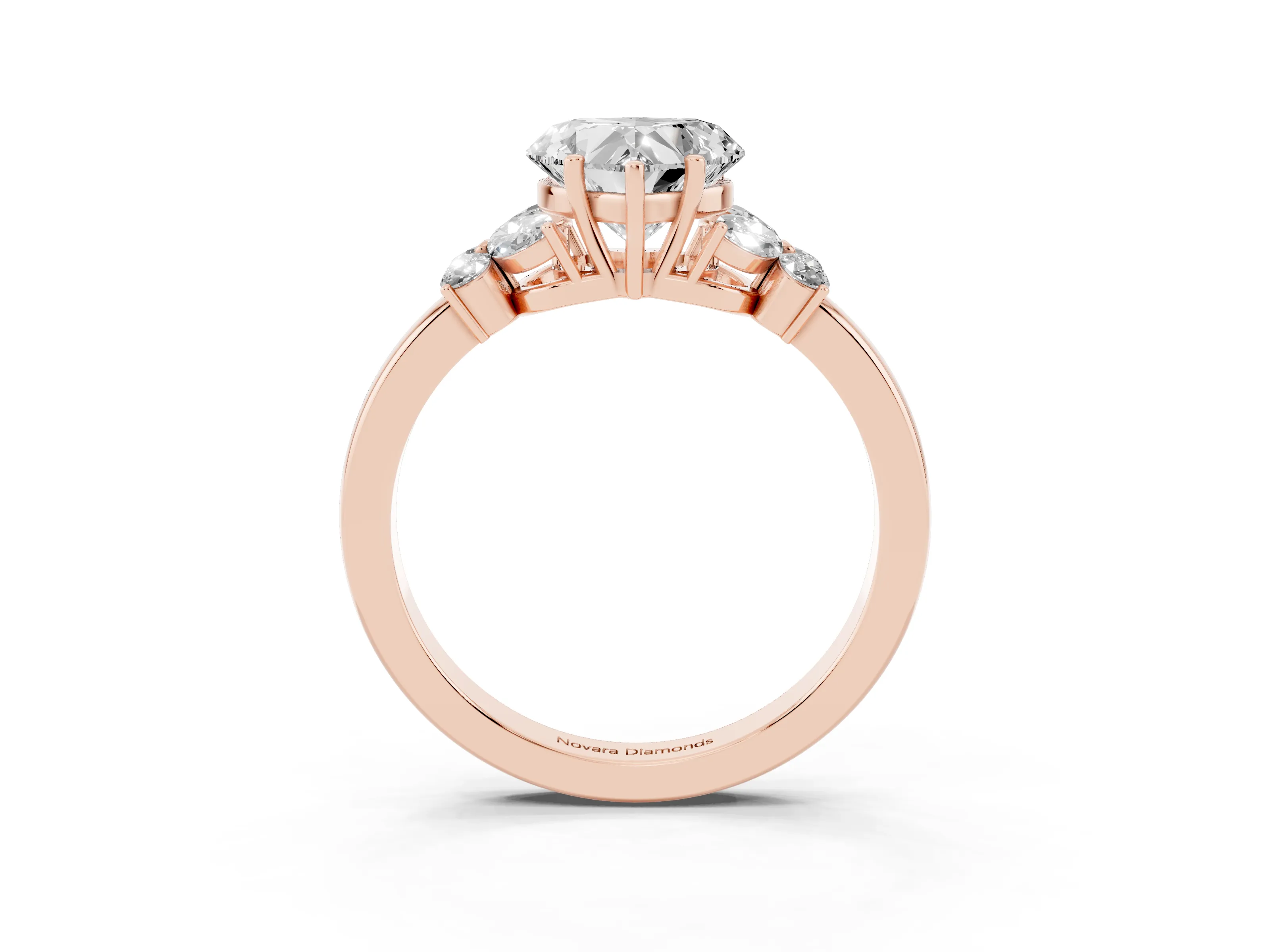 Heart Cut Diamond Solitaire Floral Ring Set in Rose gold with Marquise Petals and Prong Setting