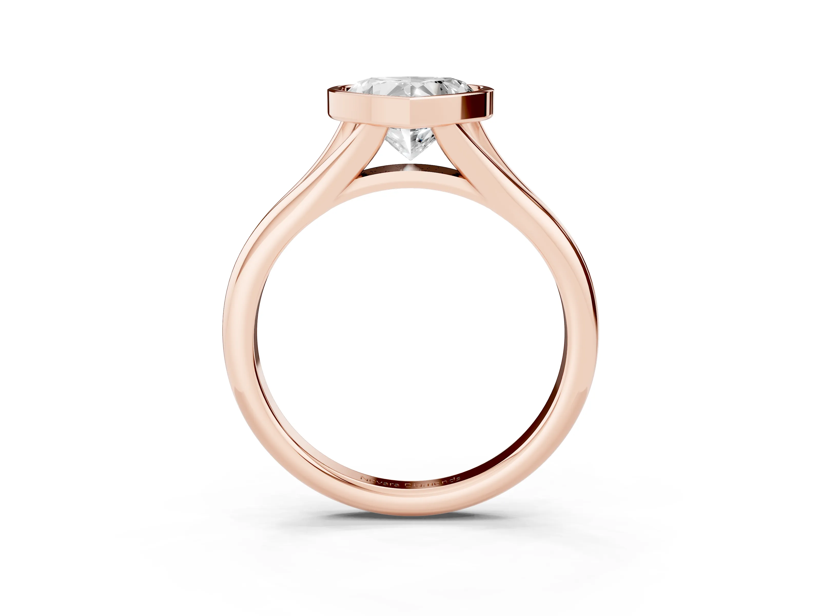 Bezel Set Heart Cut Diamond Solitaire Ring Set in Rose gold with Smooth Band