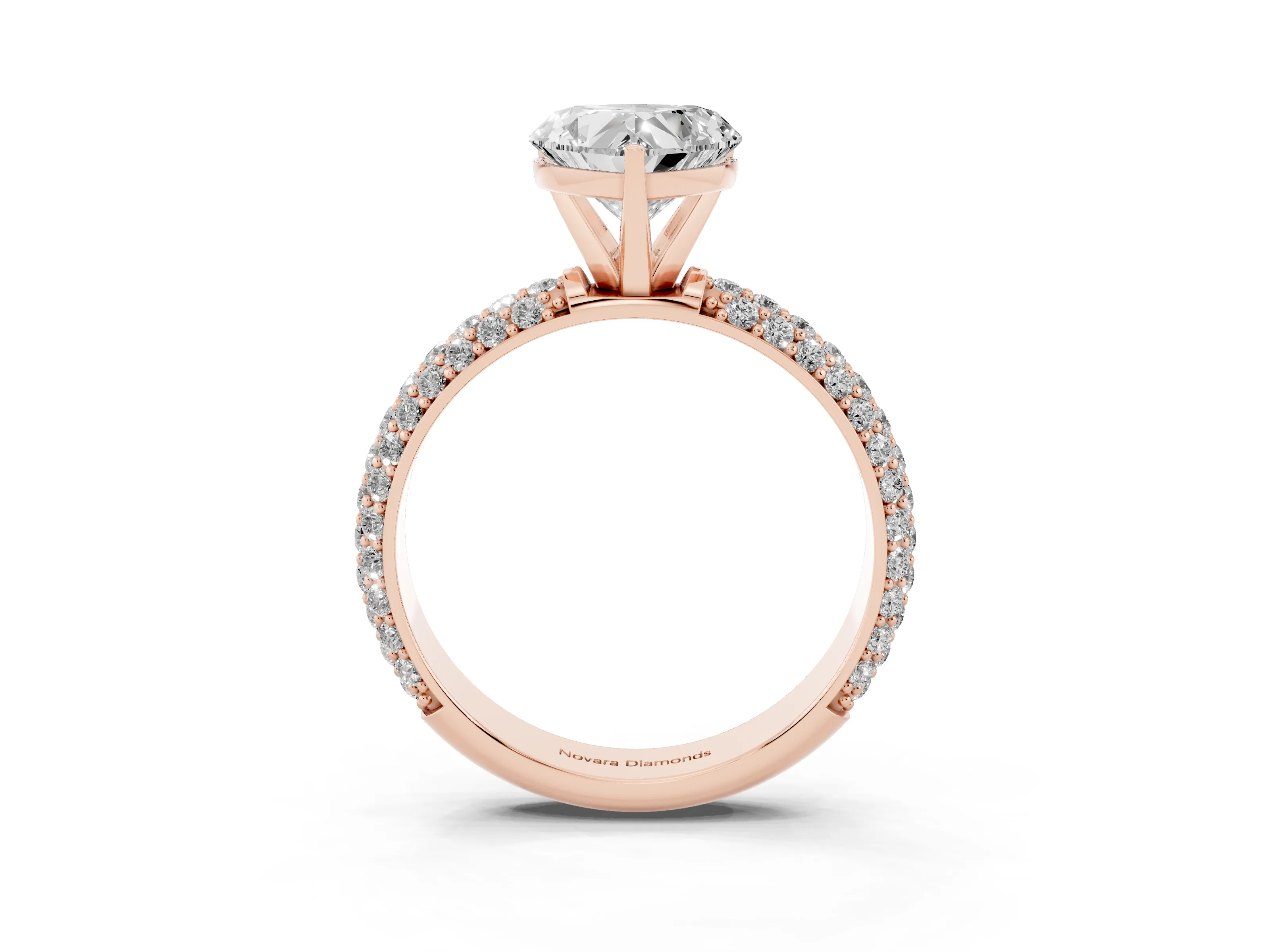 Heart Cut Diamond Solitaire Ring Set in Rose gold with Prong Setting and Pavé-Set Band