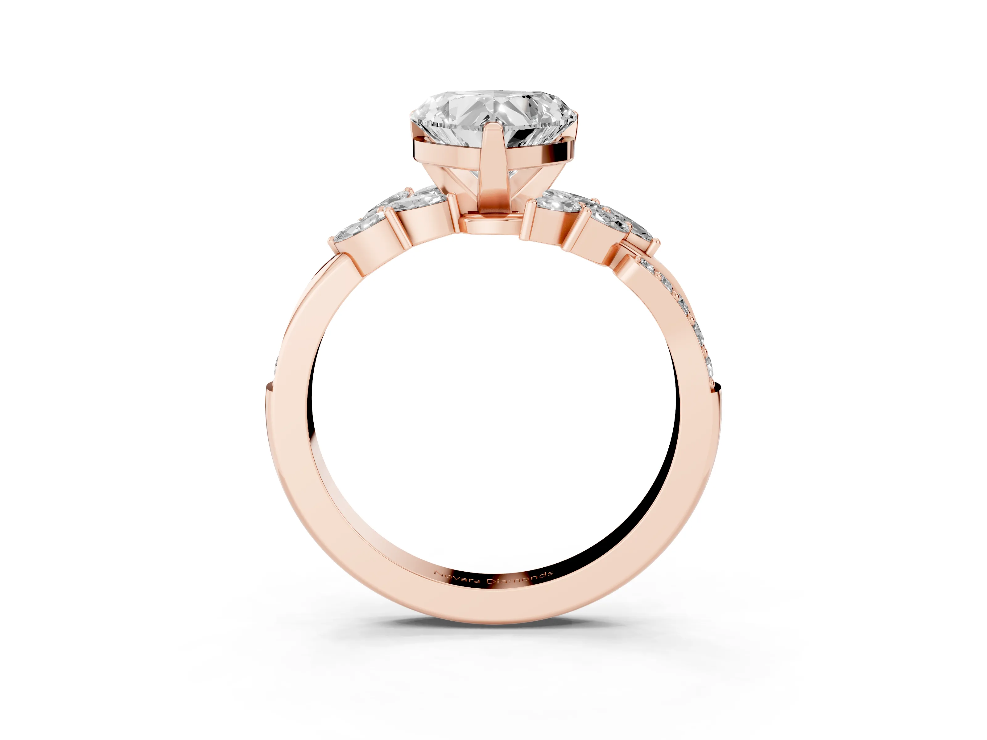 Heart Cut Diamond Solitaire Ring Set in Rose gold with Marquise Twist Band and Prong Setting