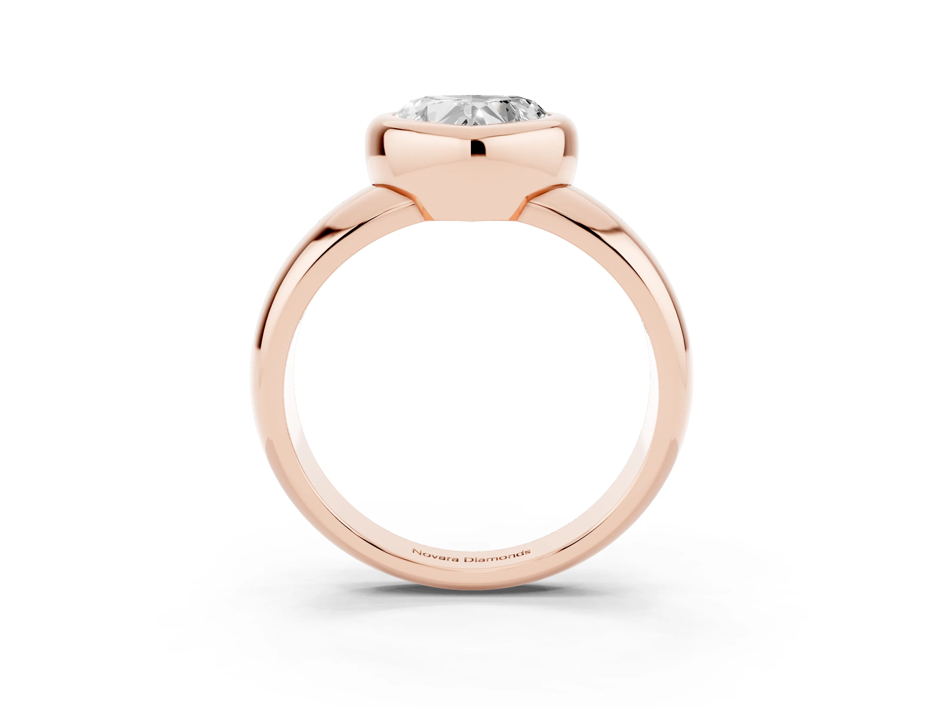 Bezel Set Heart Cut Diamond Solitaire Ring Set in Rose gold with Wide Band