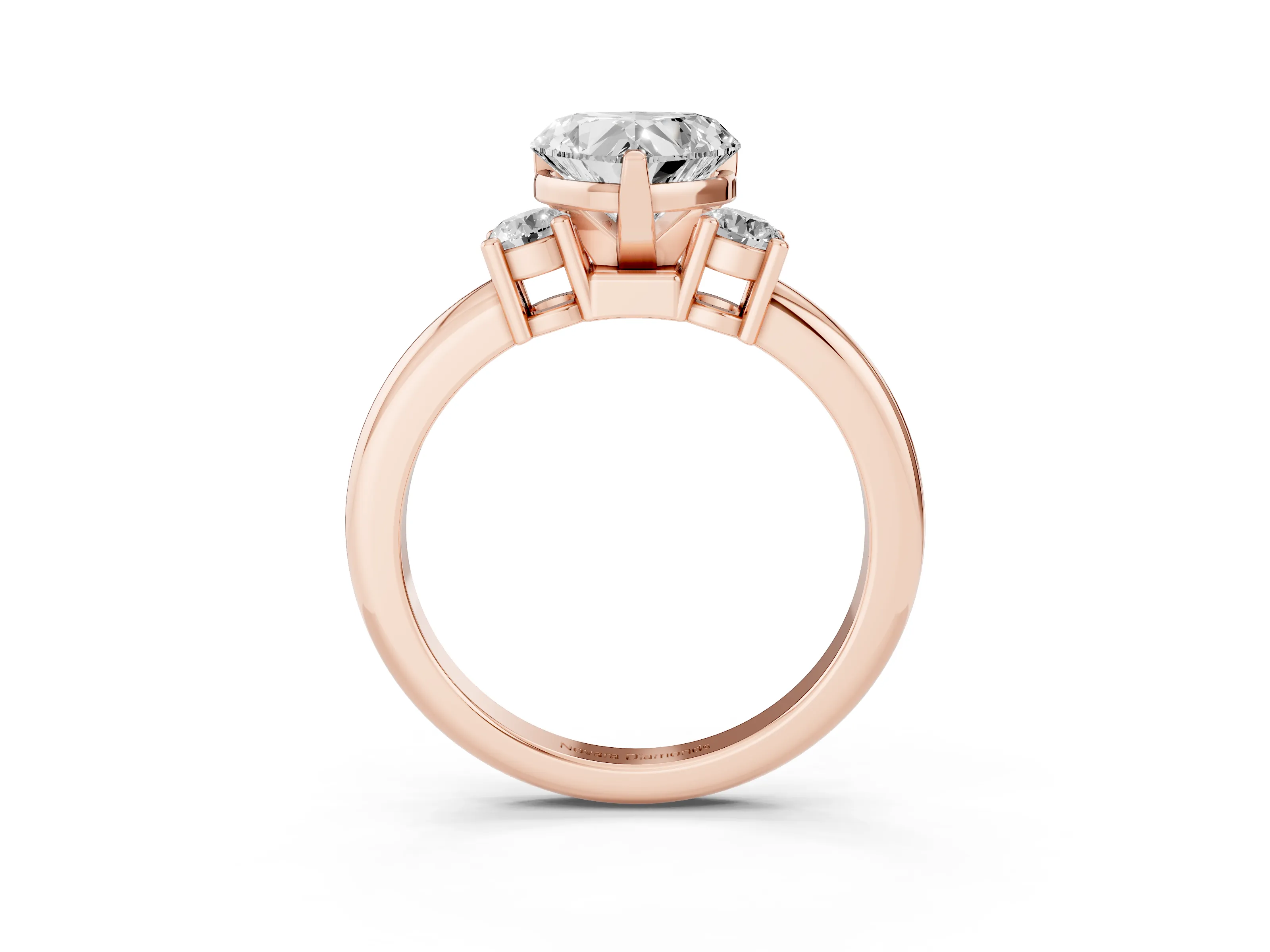 Three-Stone Heart Cut Diamond Ring Set in Rose gold with Prong Setting and Plain Band