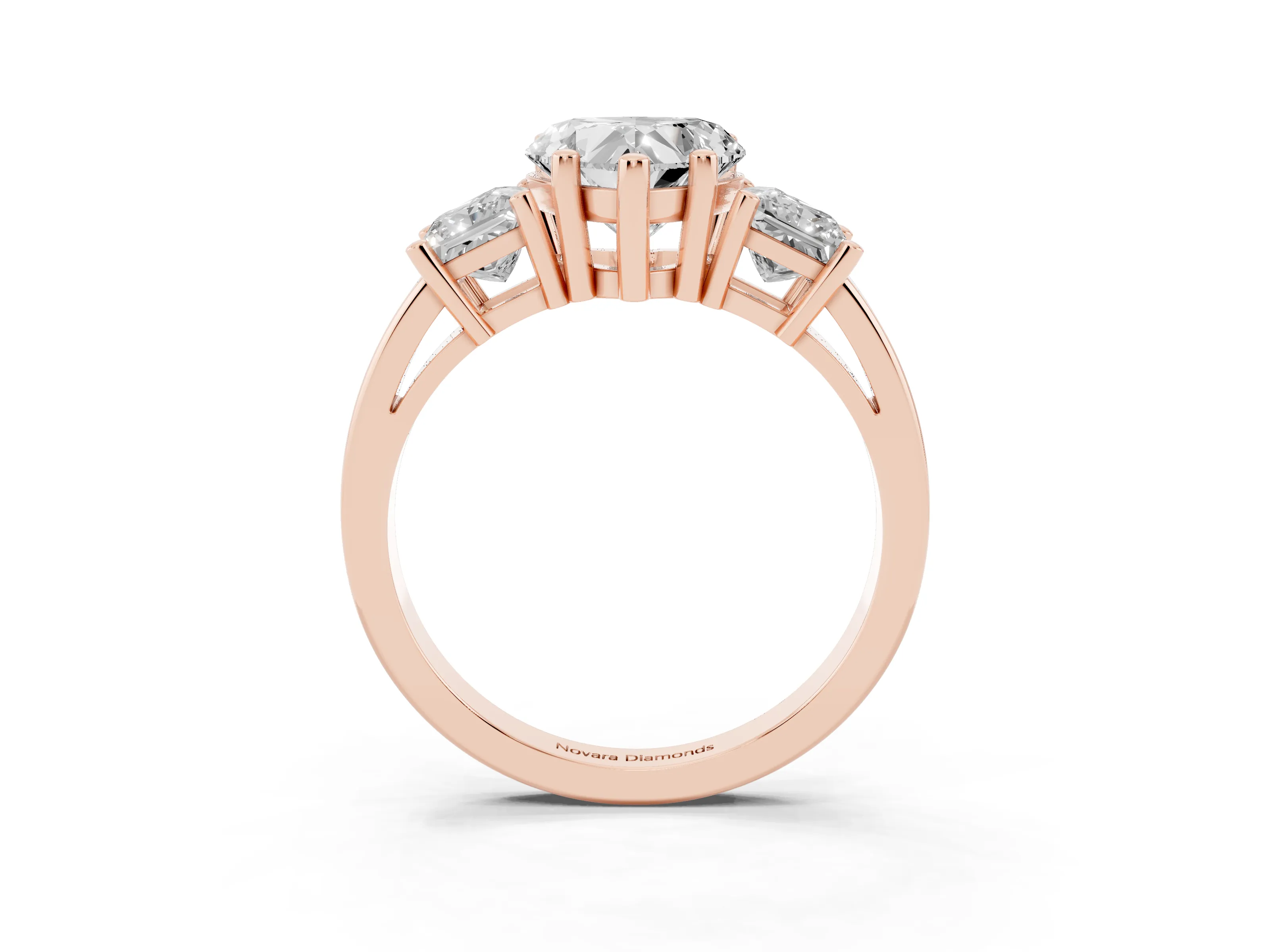 Three-Stone Heart Cut Diamond Solitaire Ring Set in Rose gold with Prong Setting