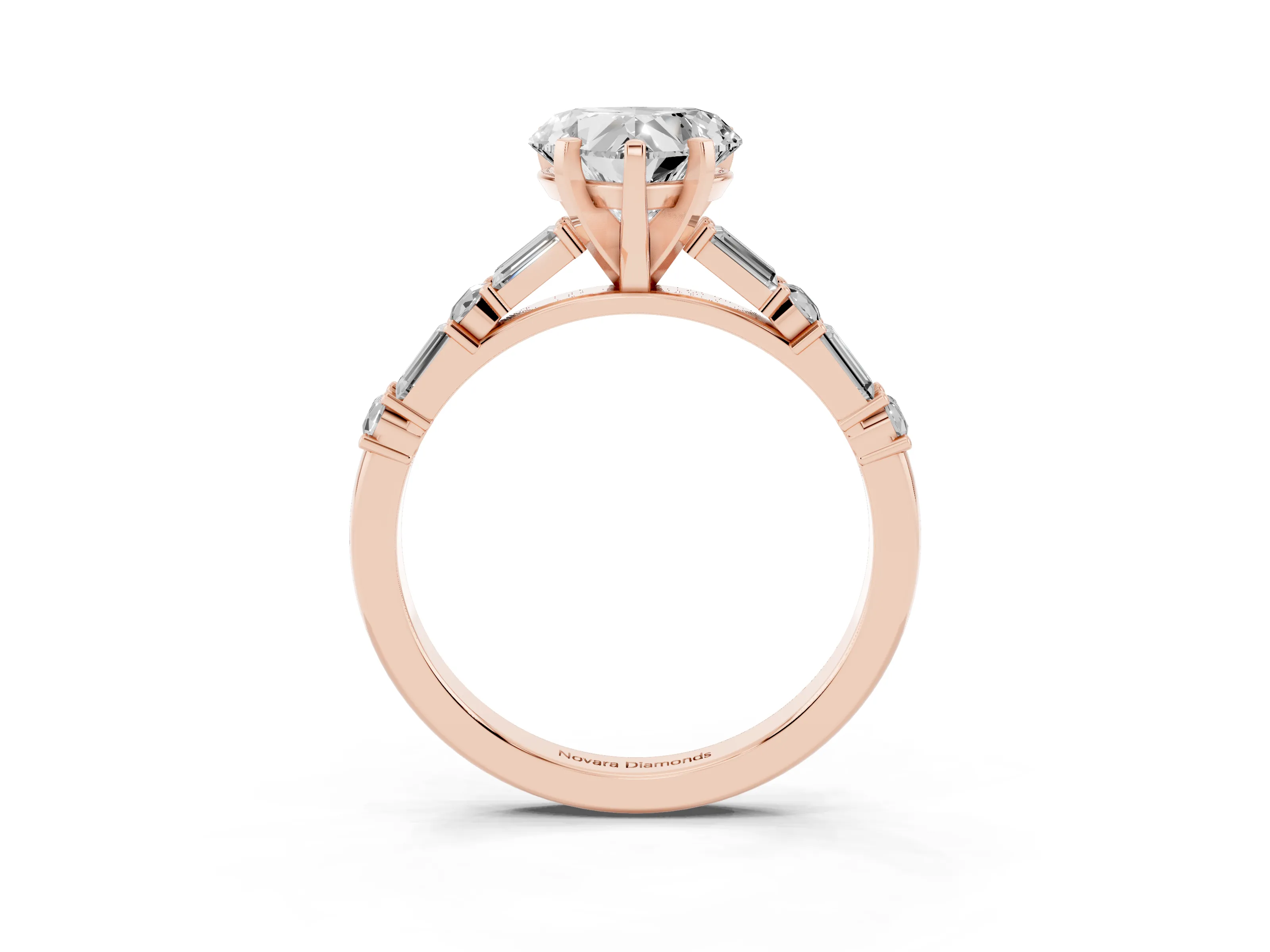 Heart Cut Diamond Solitaire Set in Rose gold with Side Baguettes and Channel Set Band