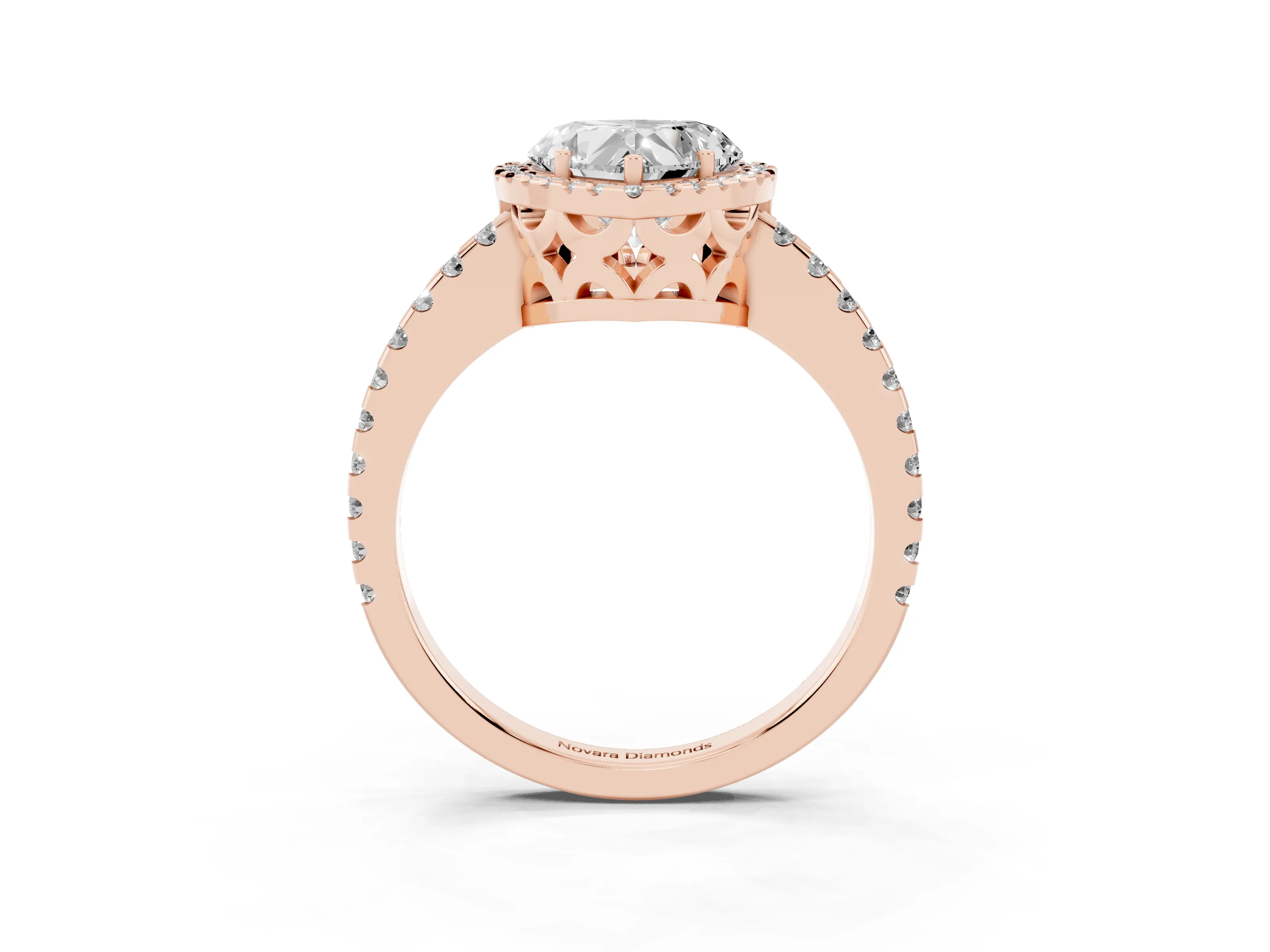Heart Cut Diamond Halo Ring Set in Rose gold with Pavé Shoulders and Halo-Framed Center