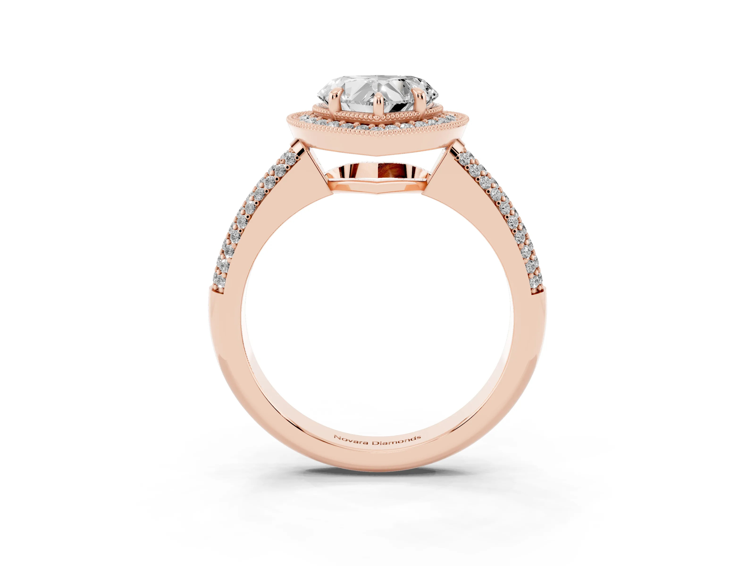 Heart Cut Diamond Halo Pavé Band Set in Rose gold with Prong Setting