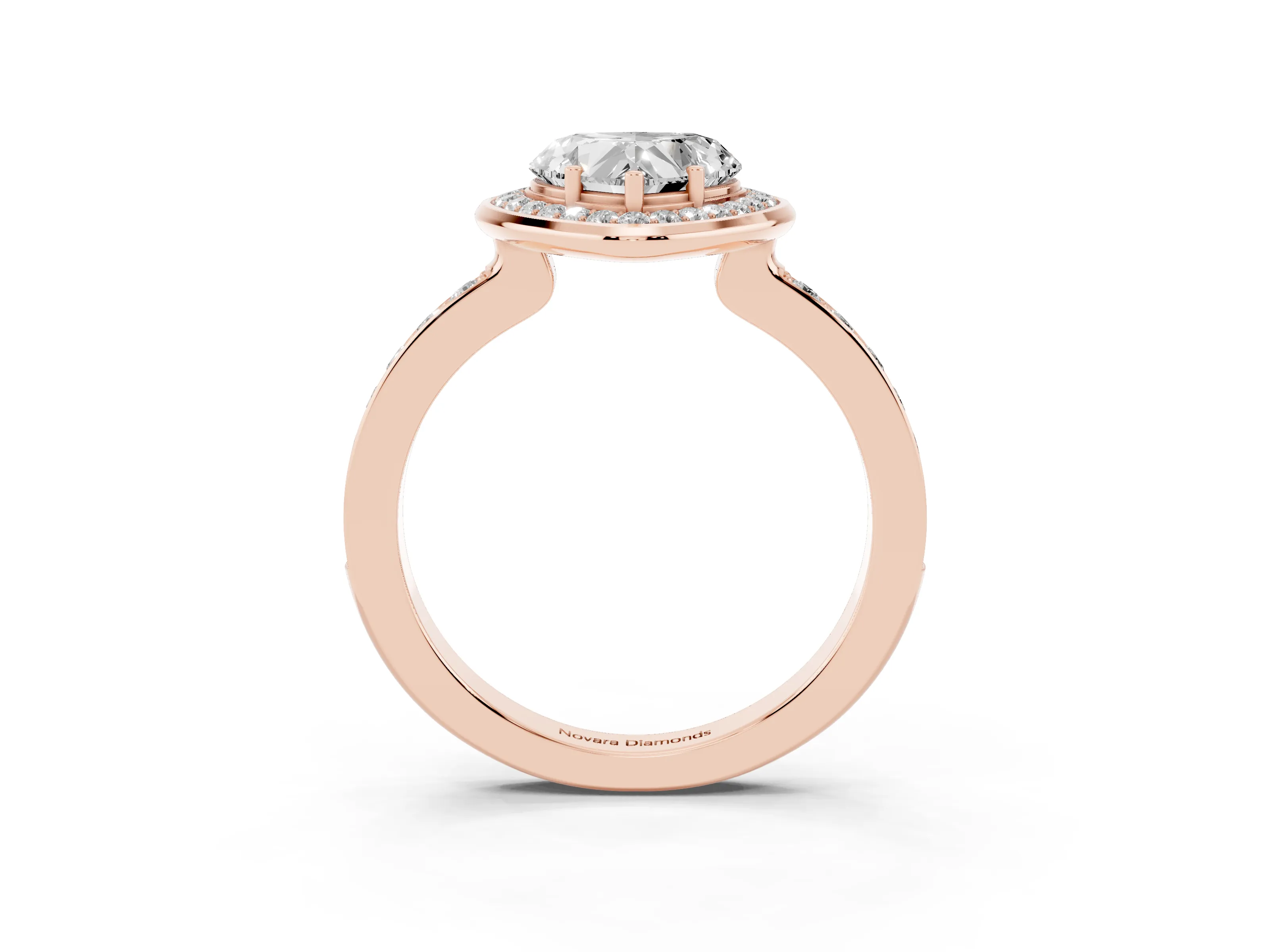 Heart Cut Diamond Halo Ring Set in Rose gold with Bezel Frame and Pavé Band