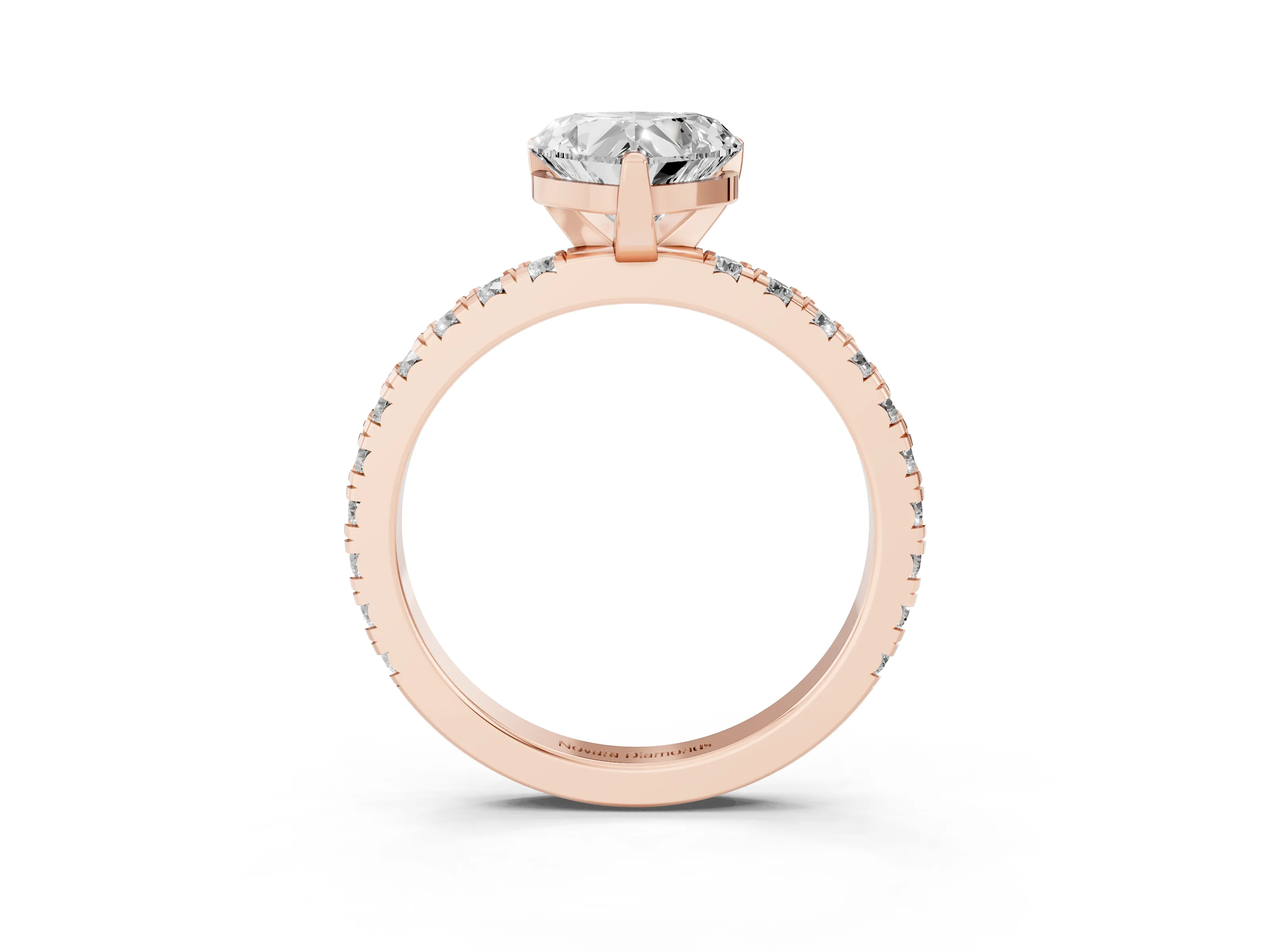 Heart Cut Diamond Pavé Band Solitaire Set in Rose gold with Prong Setting
