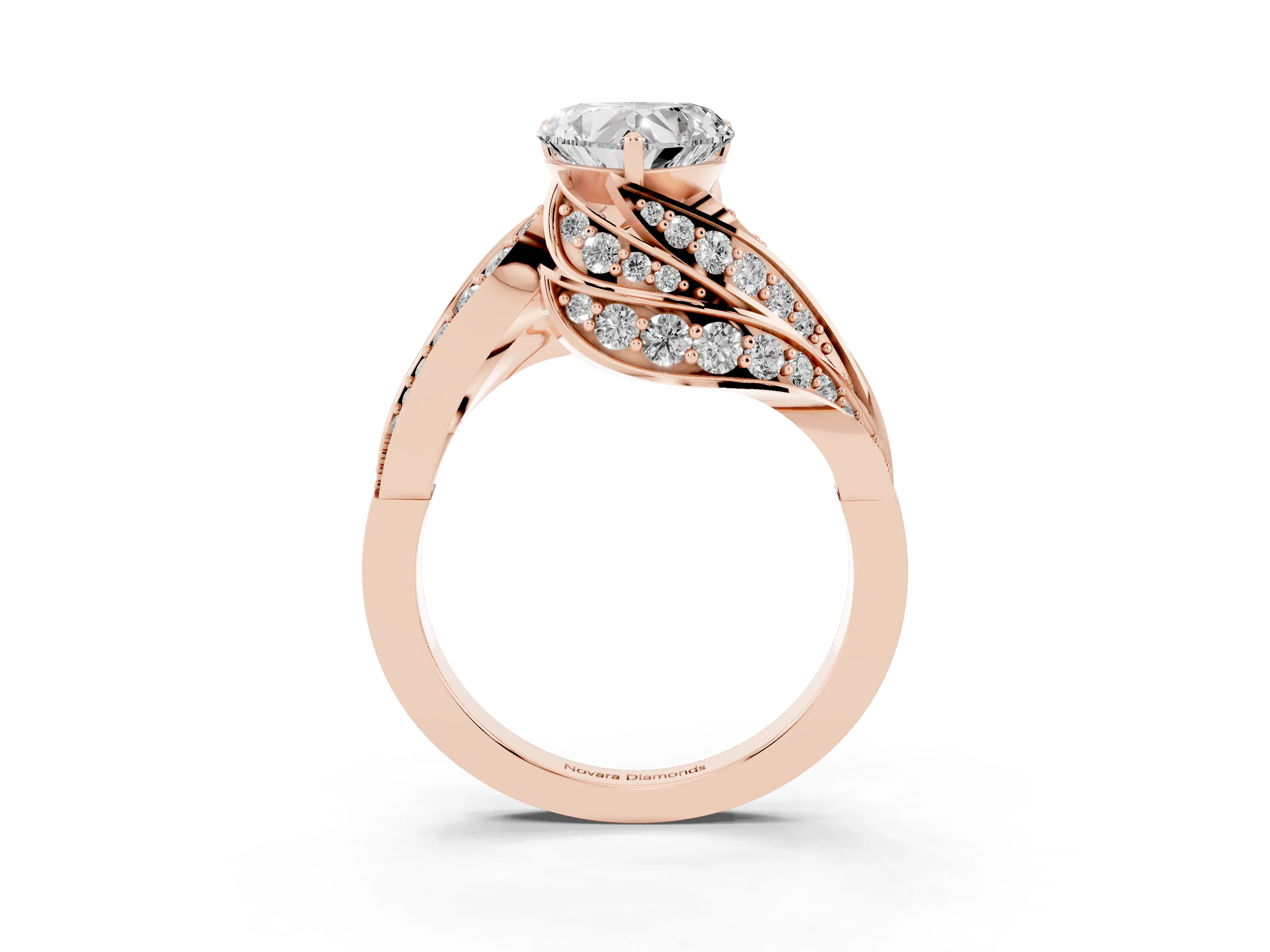 Heart Cut Diamond Solitaire Ring Set in Rose gold with Layered Twist Pavé Band