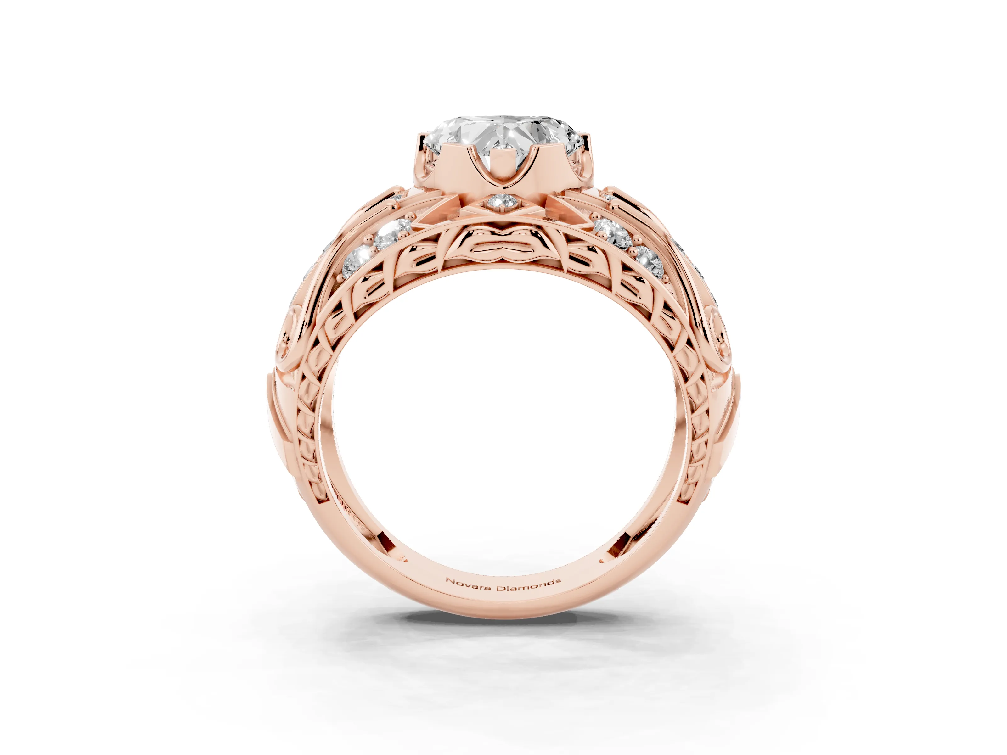 Heart Cut Diamond Art Deco Ring Set in Rose gold with Pavé Split Shank
