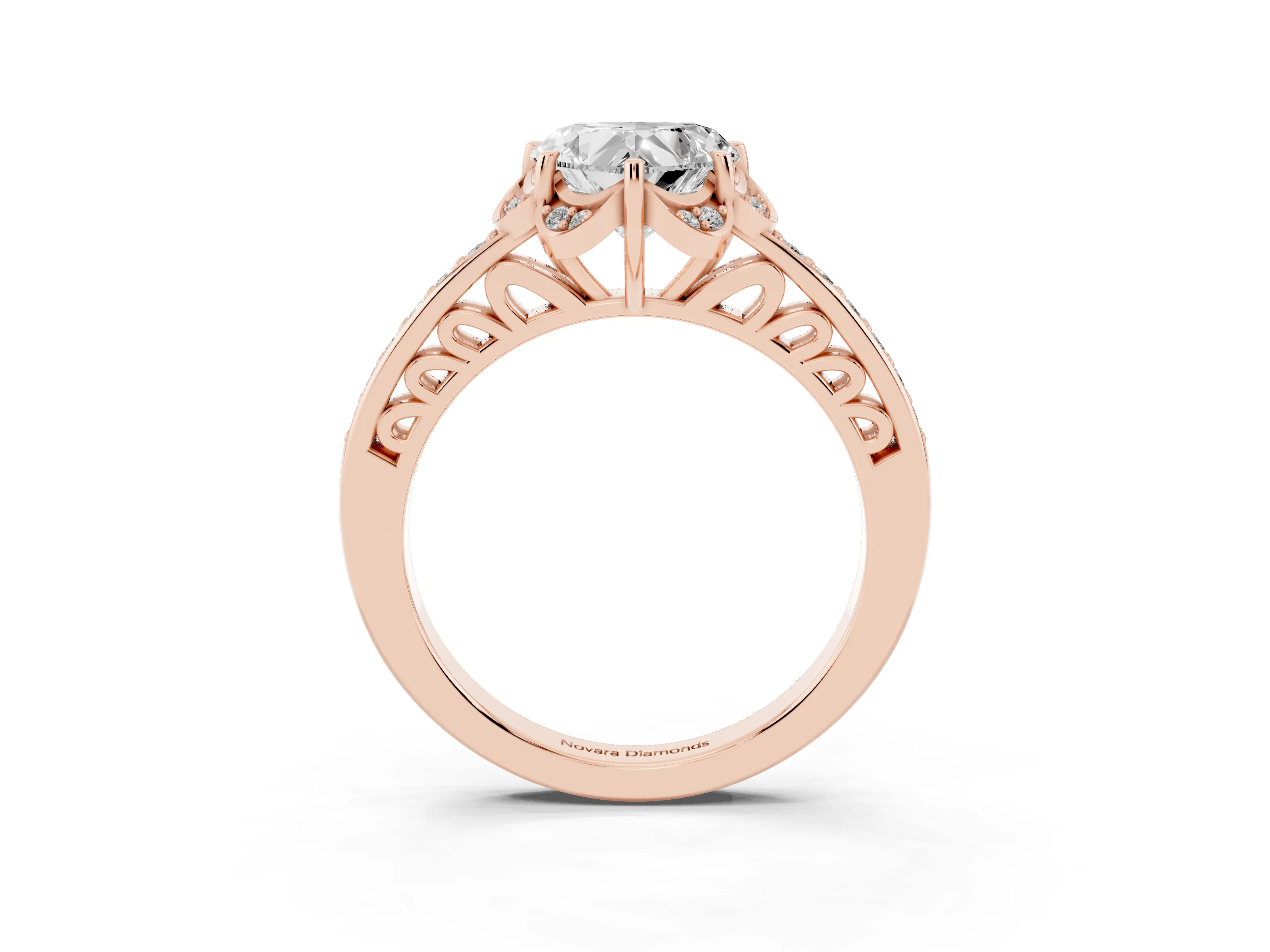 Heart Cut Diamond Halo Ring Set in Rose gold with Channel Set Band and Prong Setting