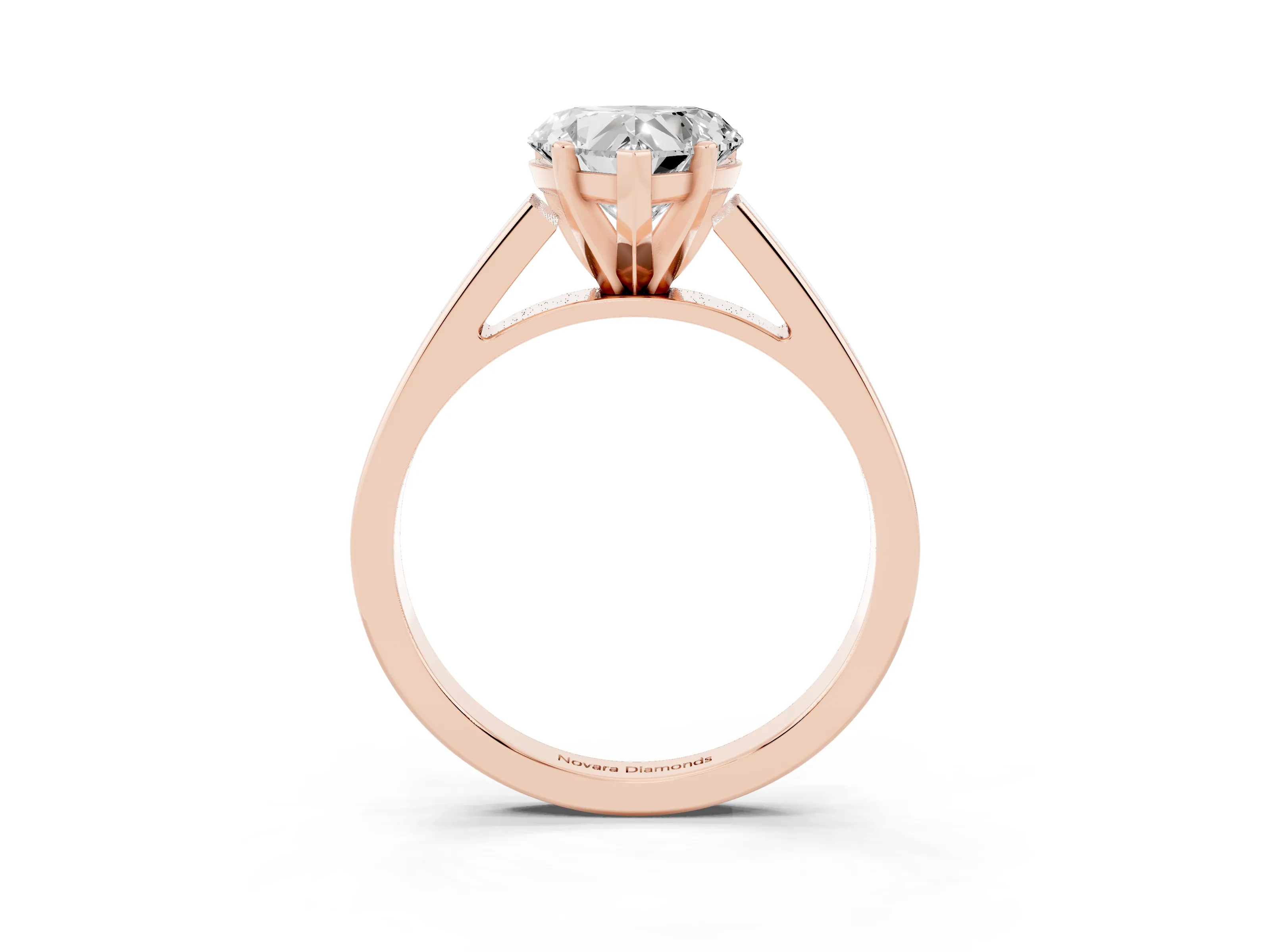 Heart Cut Diamond Solitaire Engagement Ring Set in Rose gold with Prong Setting and Tapered Band