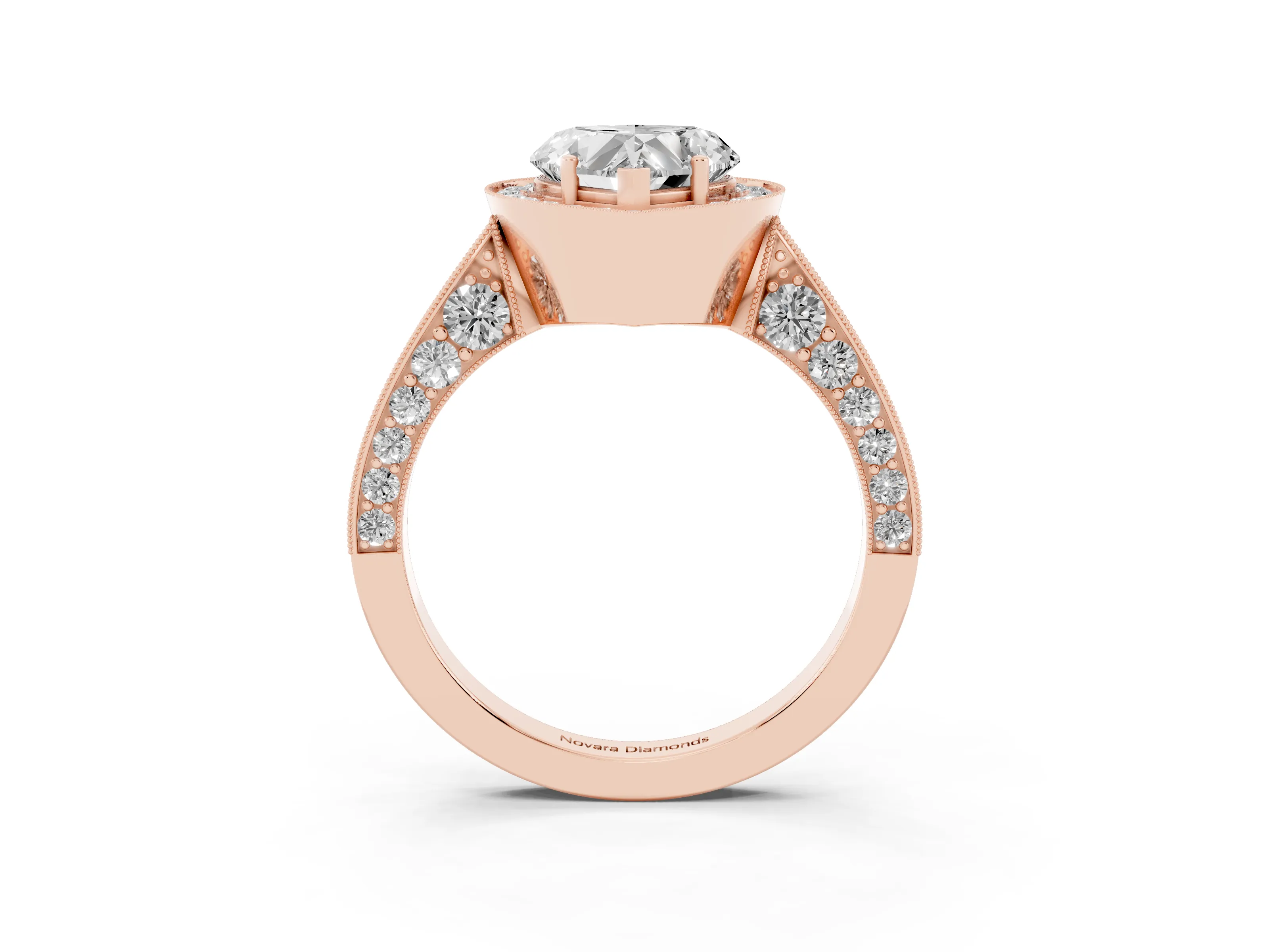 Heart Cut Diamond Halo Engagement Ring Set in Rose gold with Accent Split Shank Band