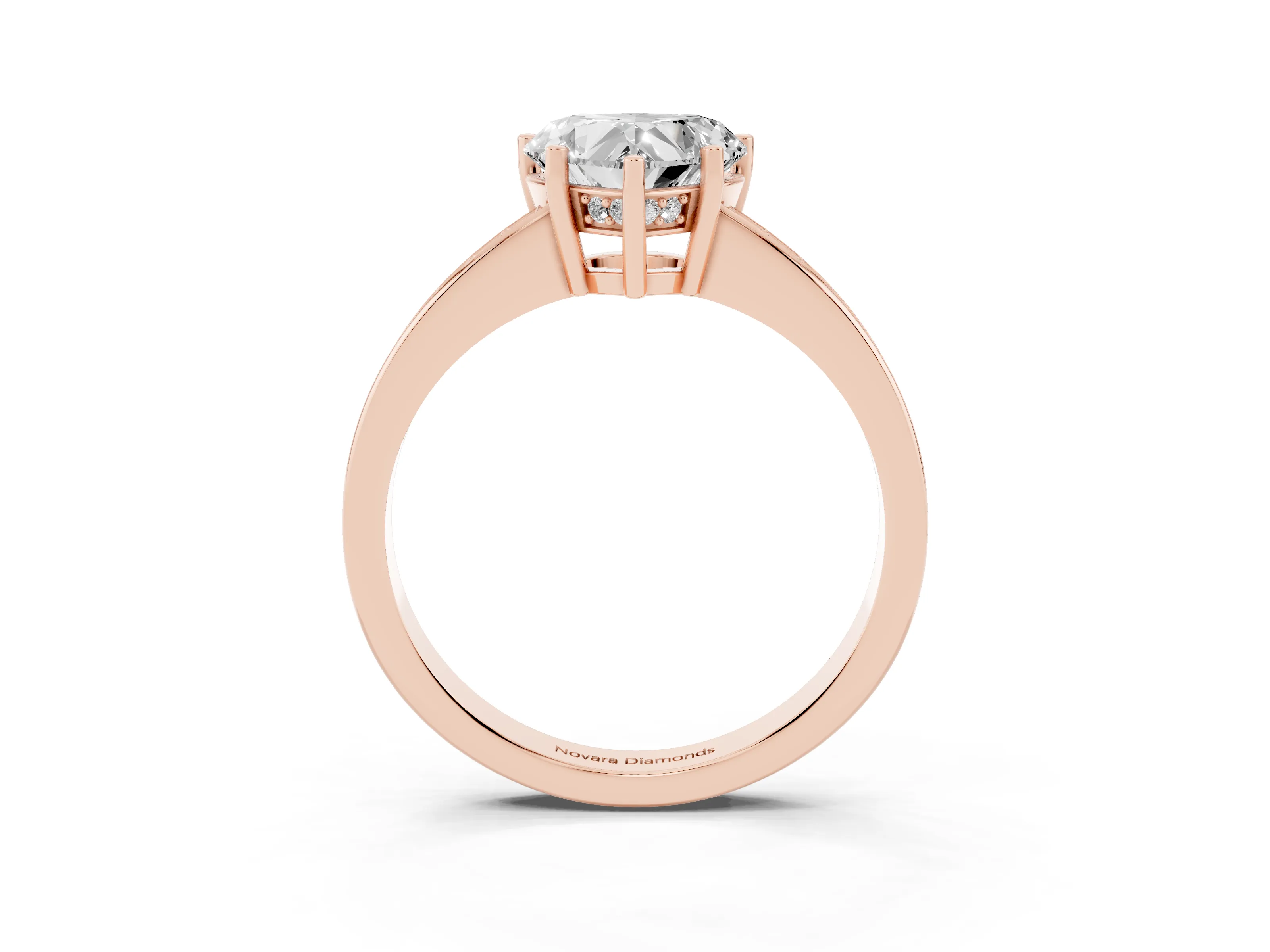 Heart Cut Diamond Pavé Band Prong Set Solitaire Ring Set in Rose gold