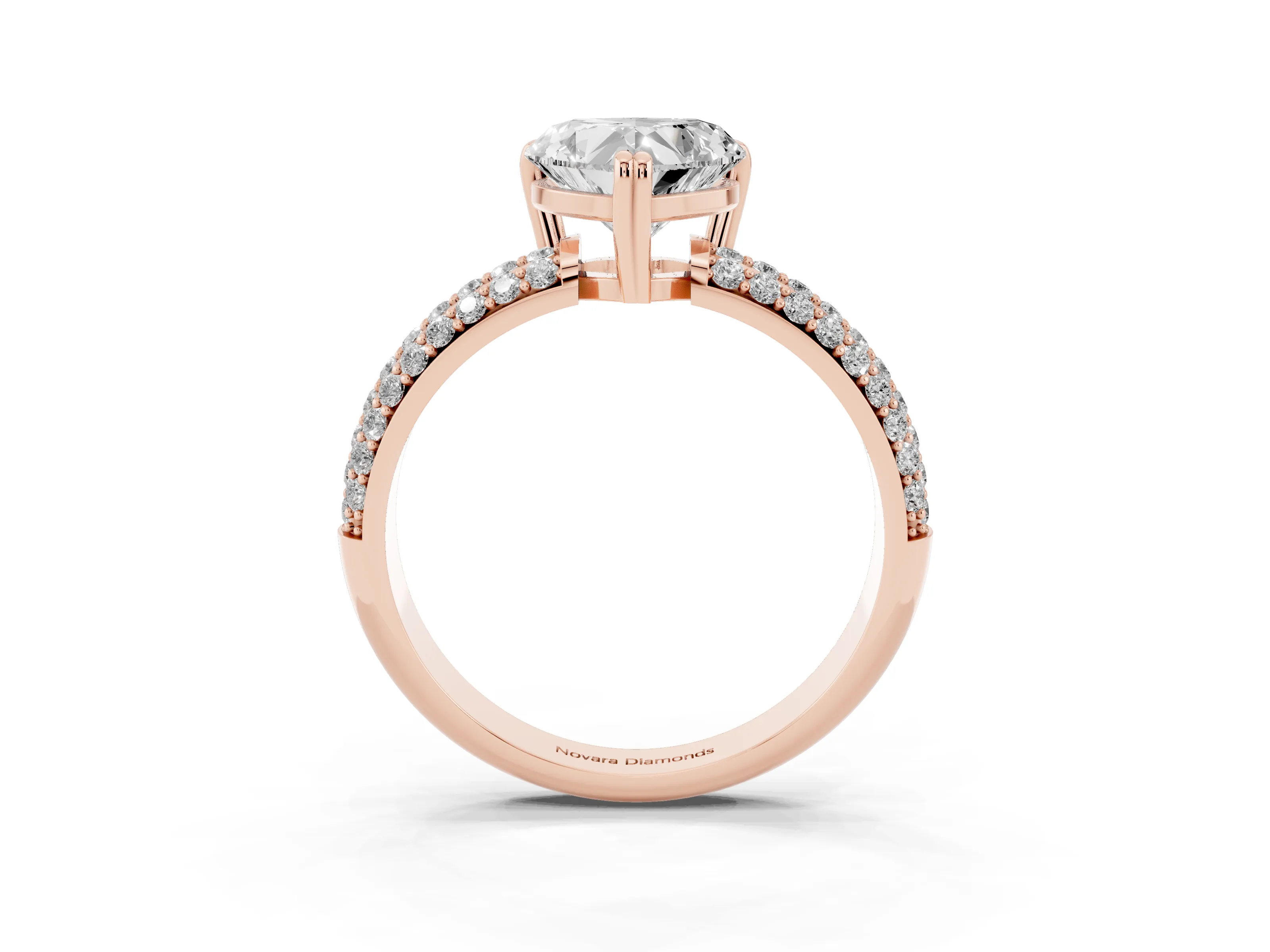 Heart Cut Diamond Solitaire Ring Set in Rose gold with Multi-Row Round Pavé Band and Prong Setting