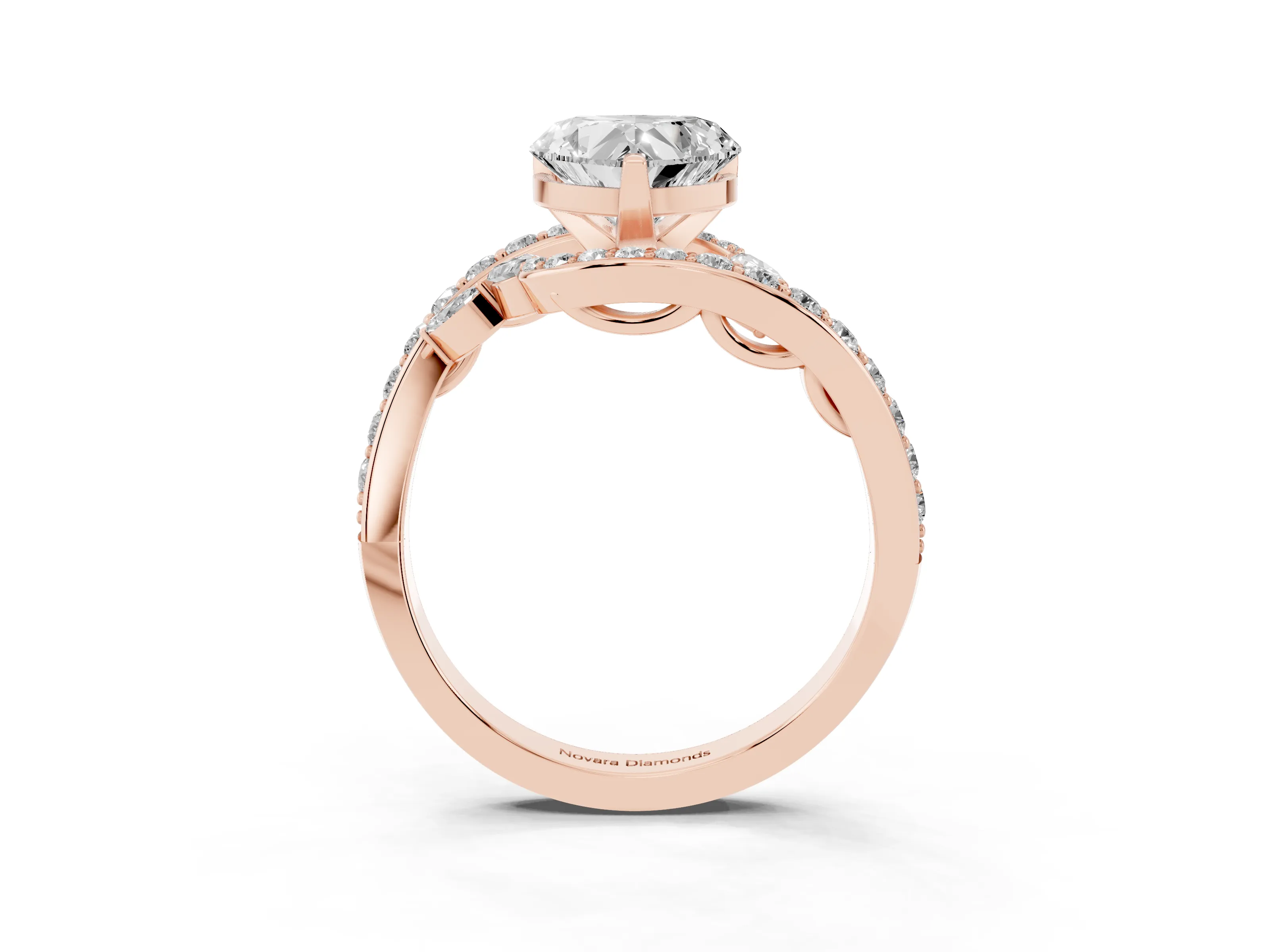 Heart Cut Diamond Solitaire Ring Set in Rose gold with Pavé Twist Band and Secure Prong Setting