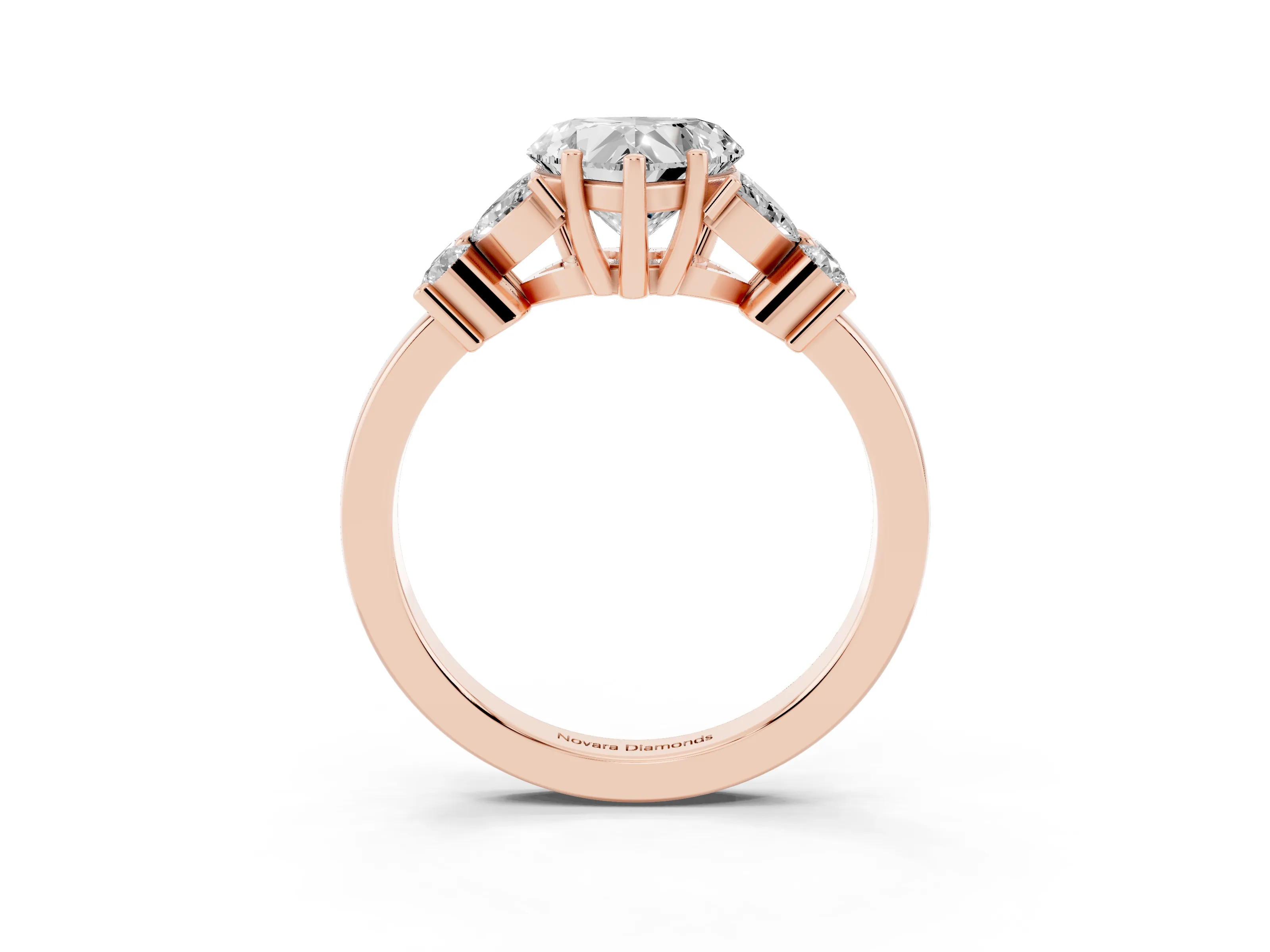 Heart Cut Diamond Floral Cluster Ring Set in Rose gold with Marquise Petals and Prong Setting