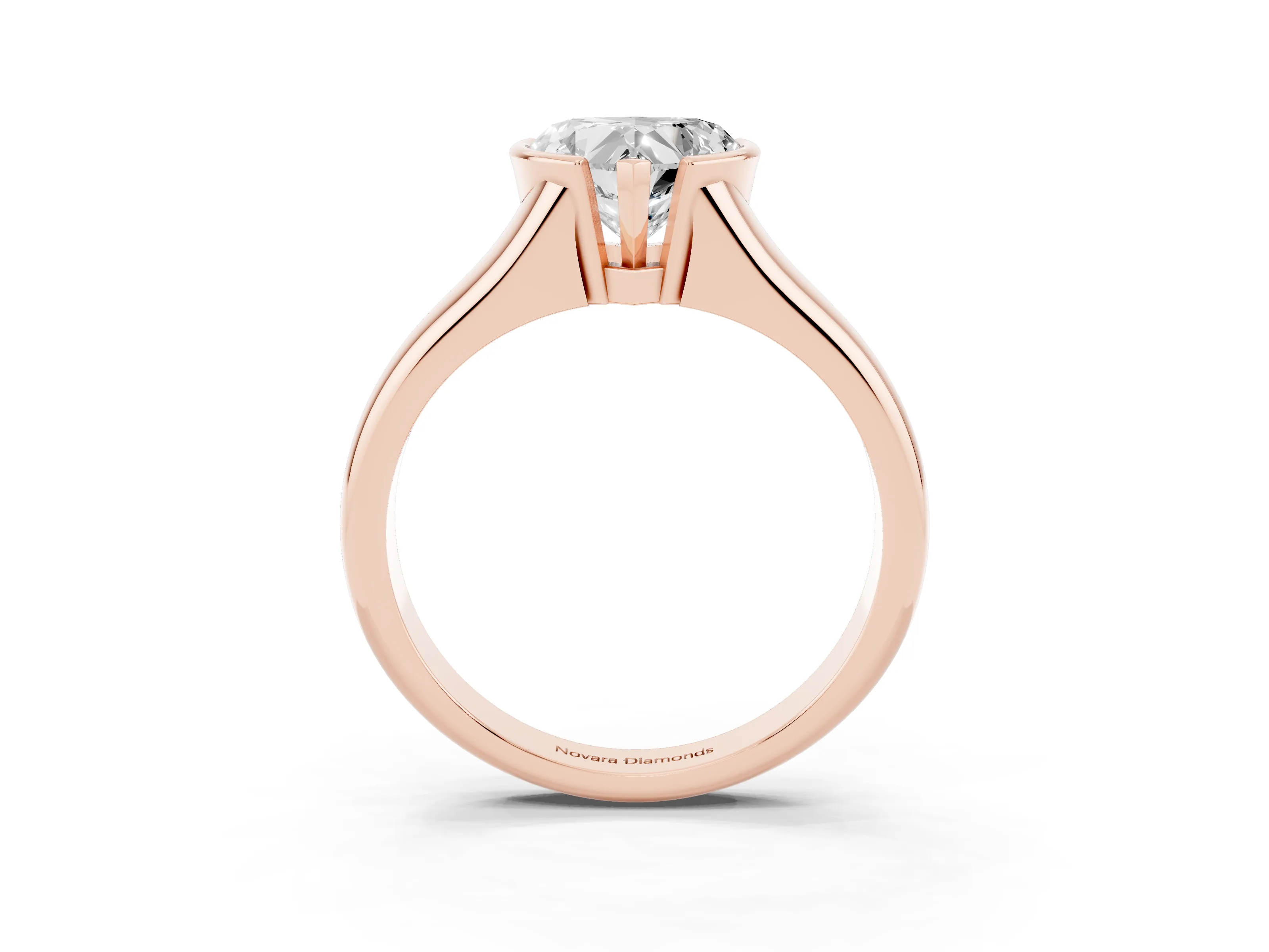 Heart Cut Diamond Solitaire Tension Set Ring Set in Rose gold with Split Shank Band