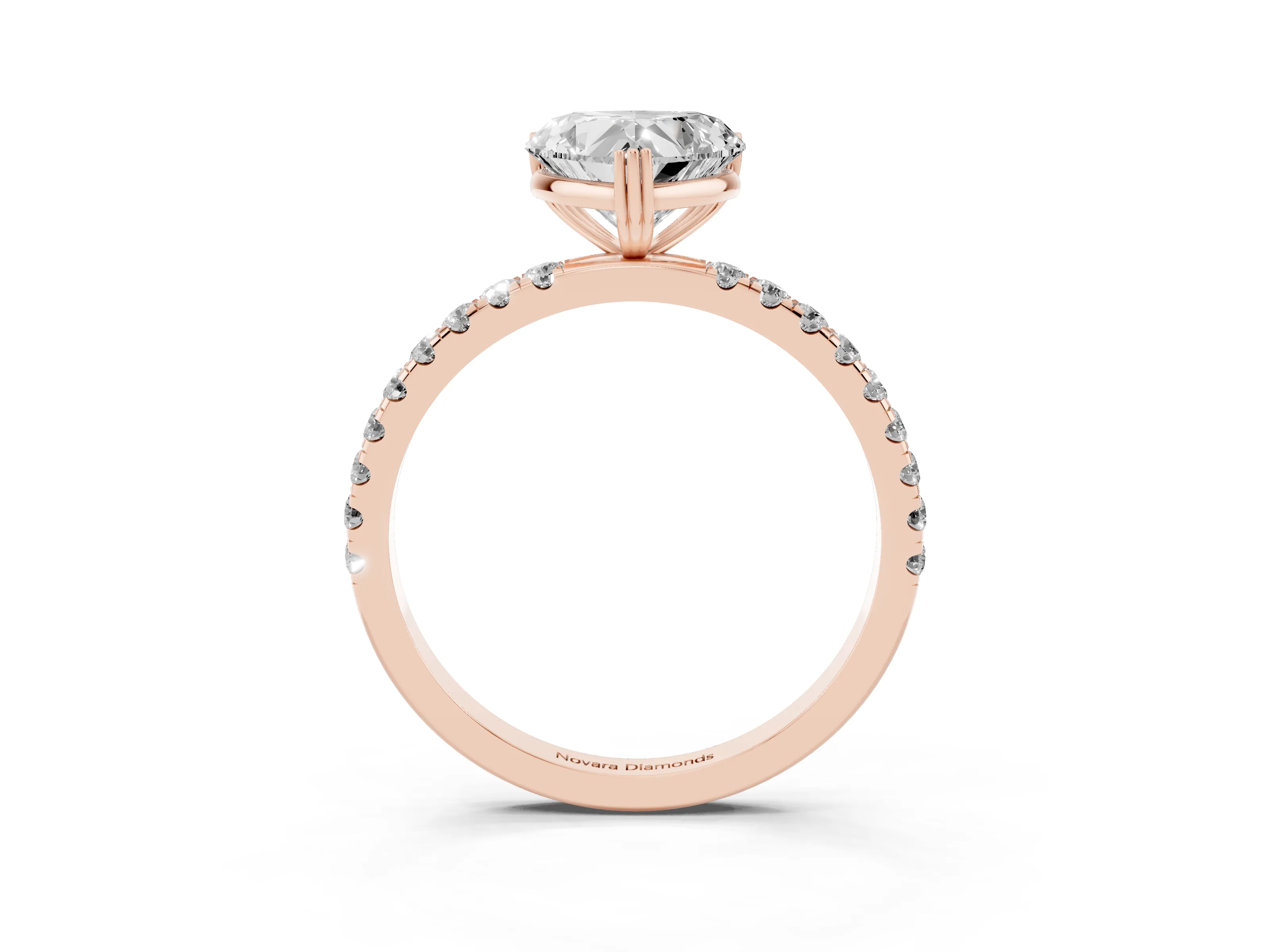 Heart Cut Diamond Brilliant Solitaire Set in Rose gold with Pavé Band and Claw Prong Setting