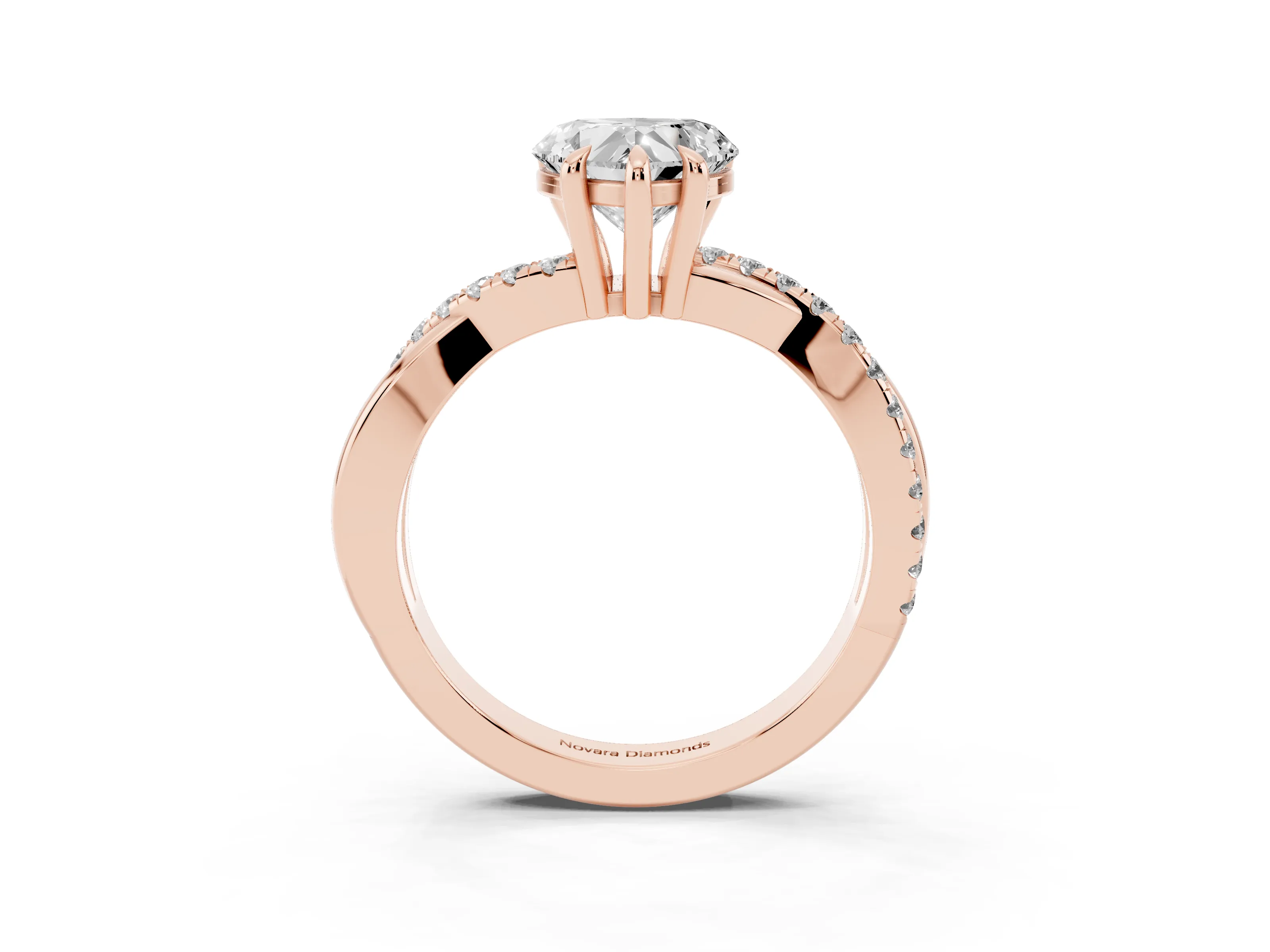 Heart Cut Diamond Twist Band Solitaire Set in Rose gold with Pavé Accents and Prong Setting