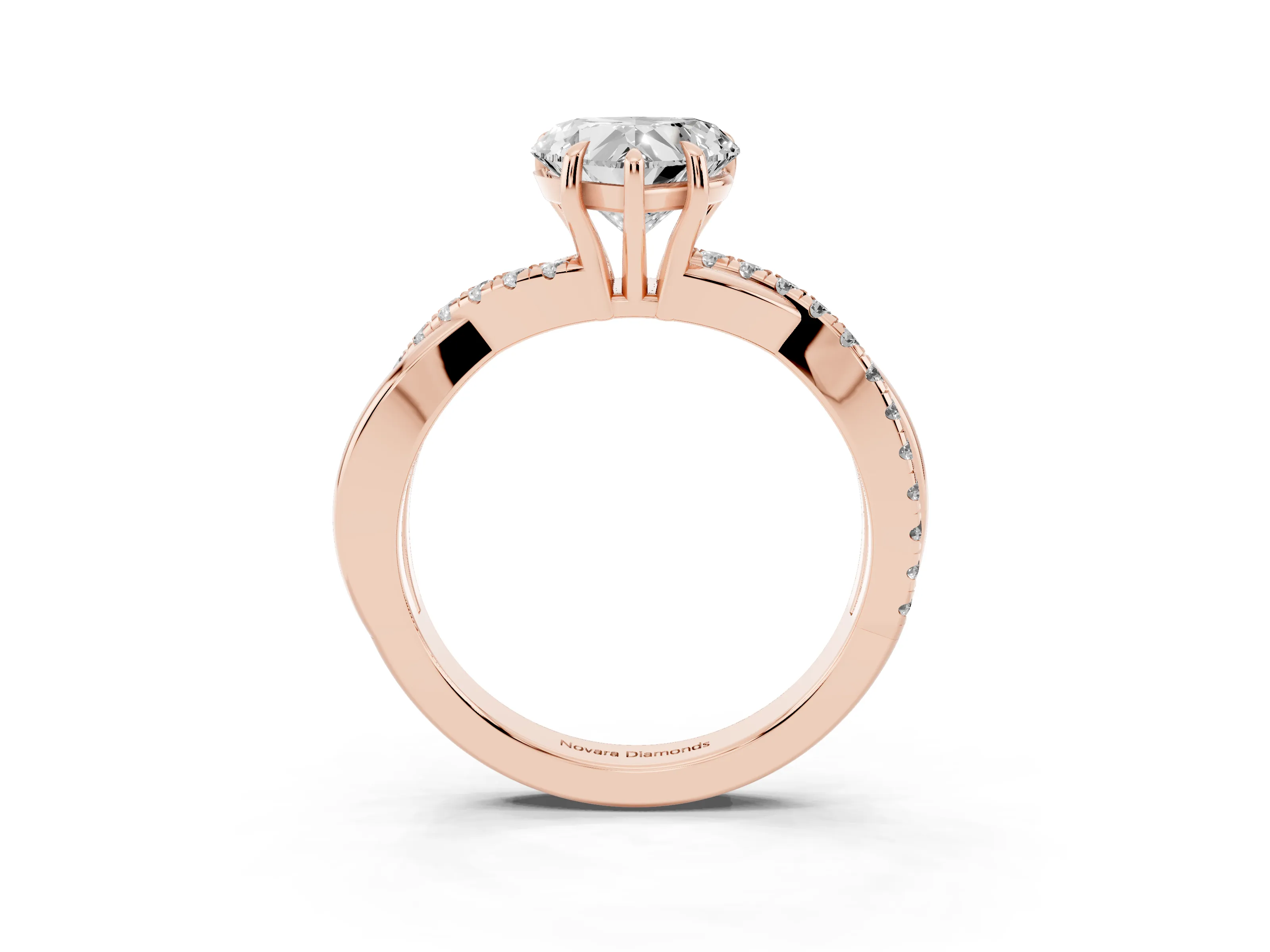 Heart Cut Diamond Twisted Pavé Band Ring Set in Rose gold with Prong Setting