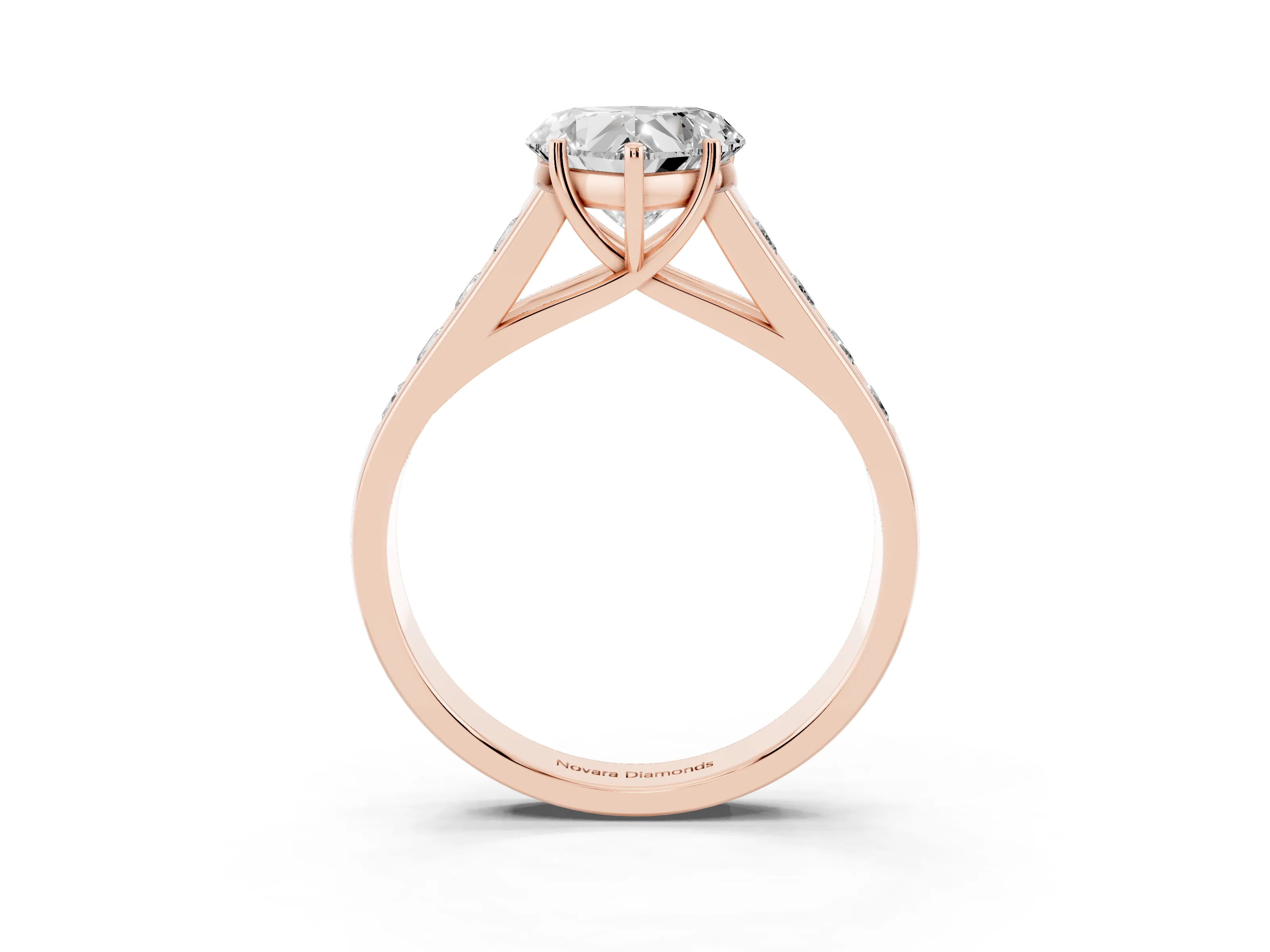 Heart Cut Diamond Solitaire Channel-Set Engagement Ring Set in Rose gold with Prong Setting