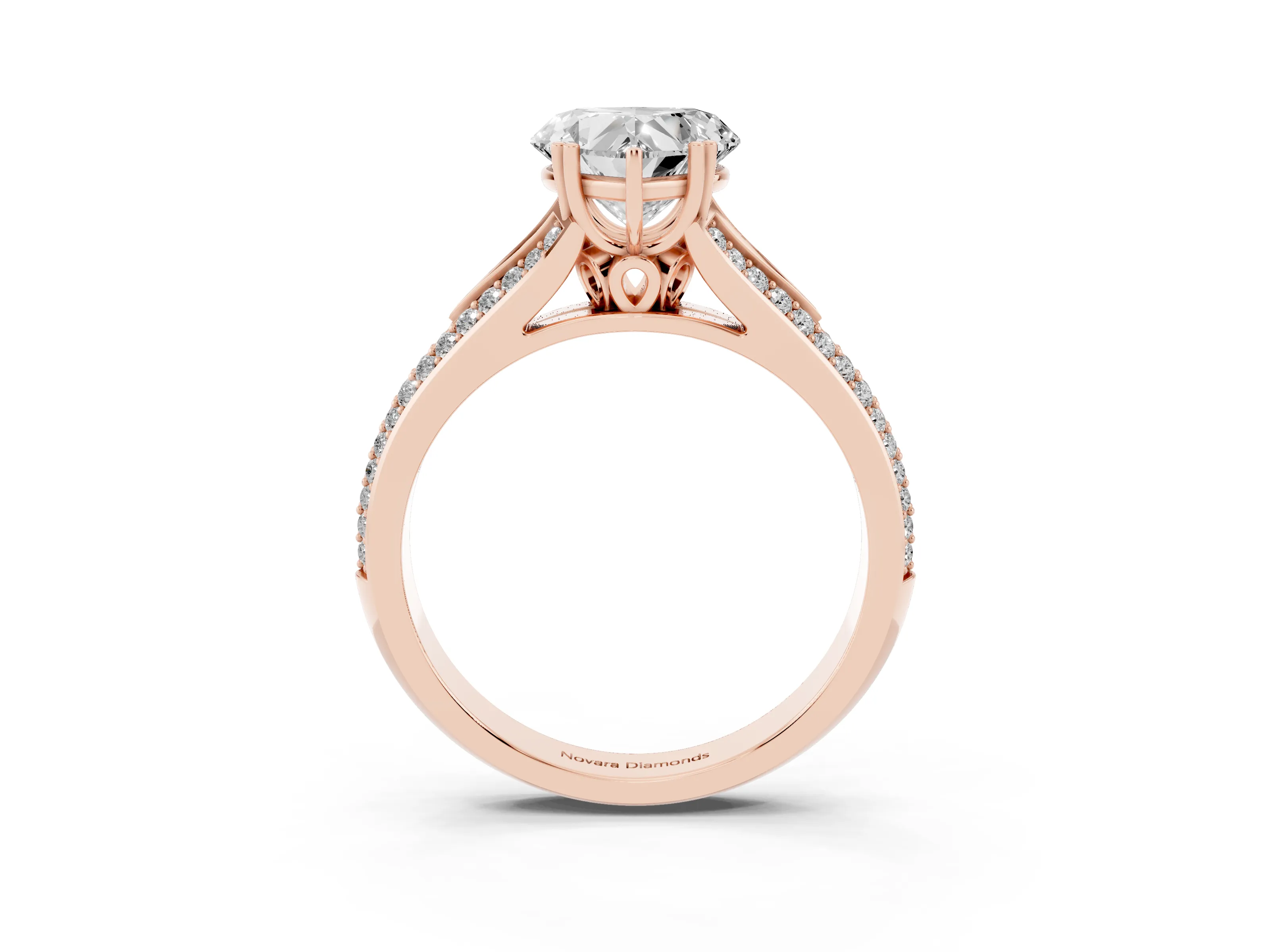 Heart Cut Diamond Split Shank Pavé Engagement Ring Set in Rose gold with Prong-Set Center Stone