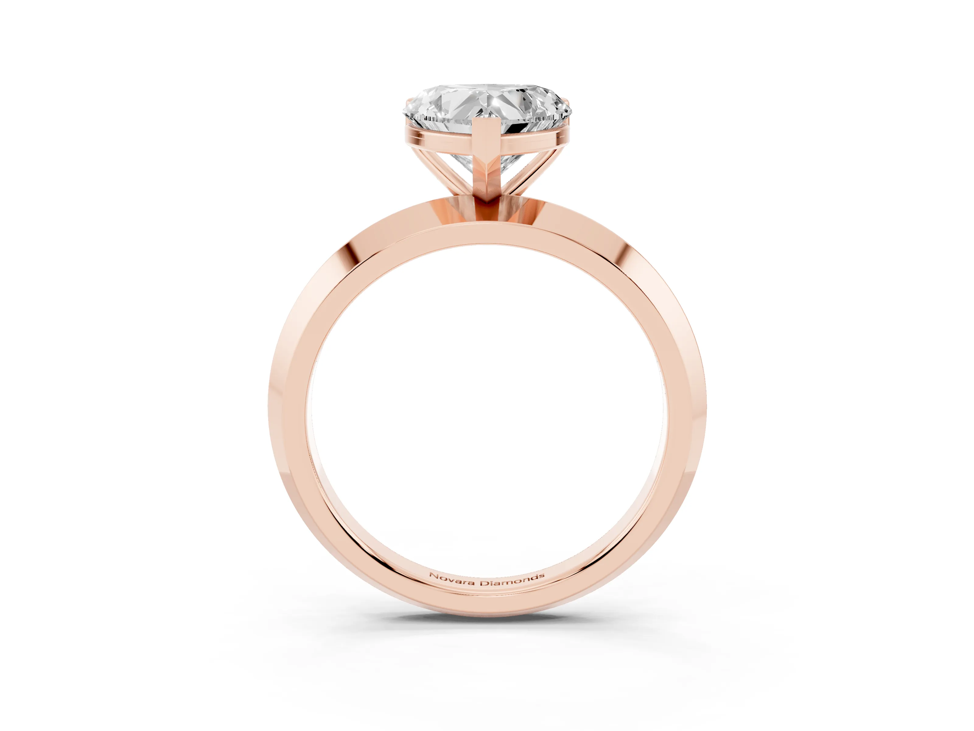 Heart Cut Diamond Solitaire Engagement Ring Set in Rose gold with Flat Band and Prong Setting