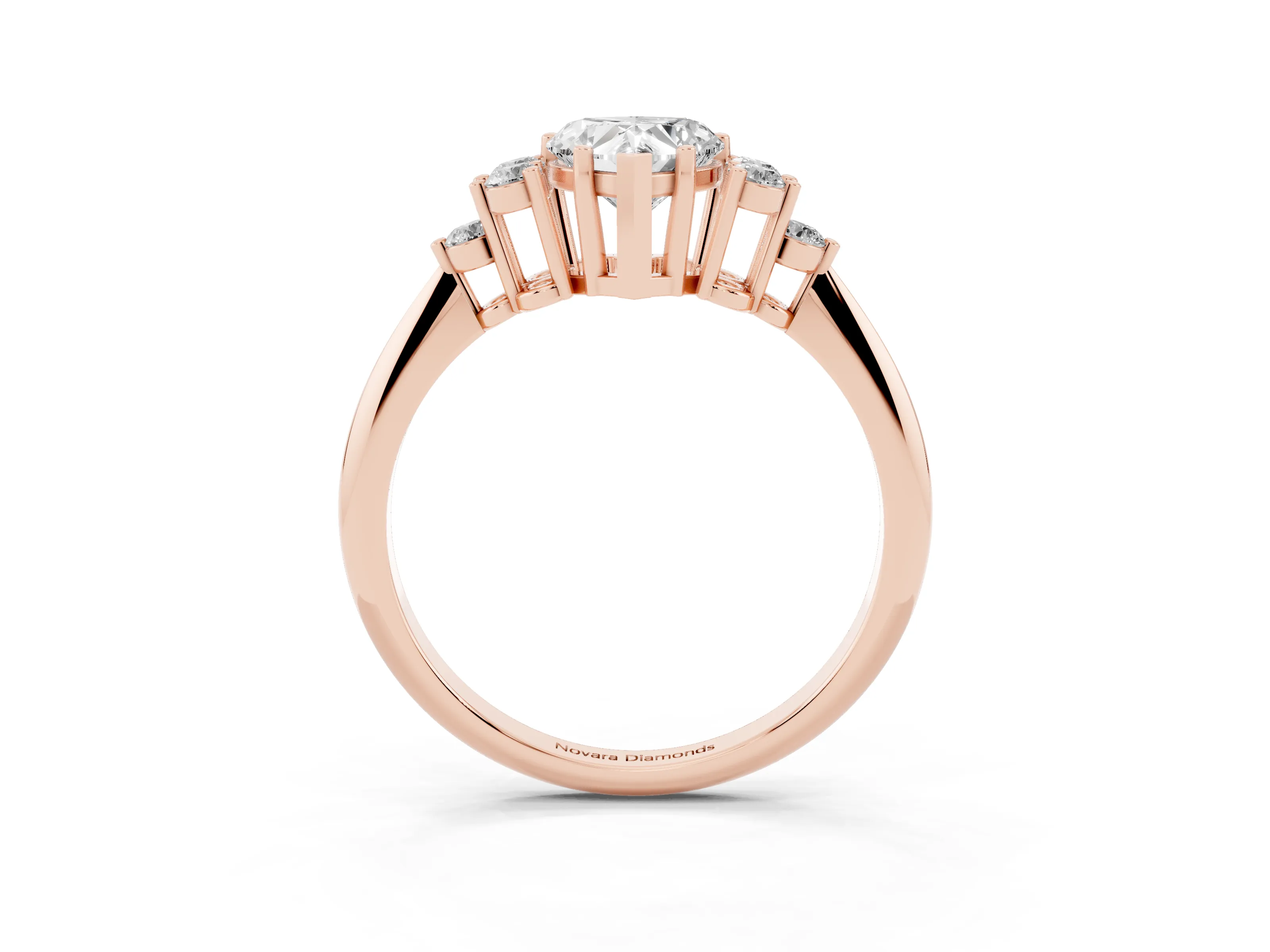 Heart Cut Diamond Cluster Ring Set in Rose gold with Plain Band and Prong Setting