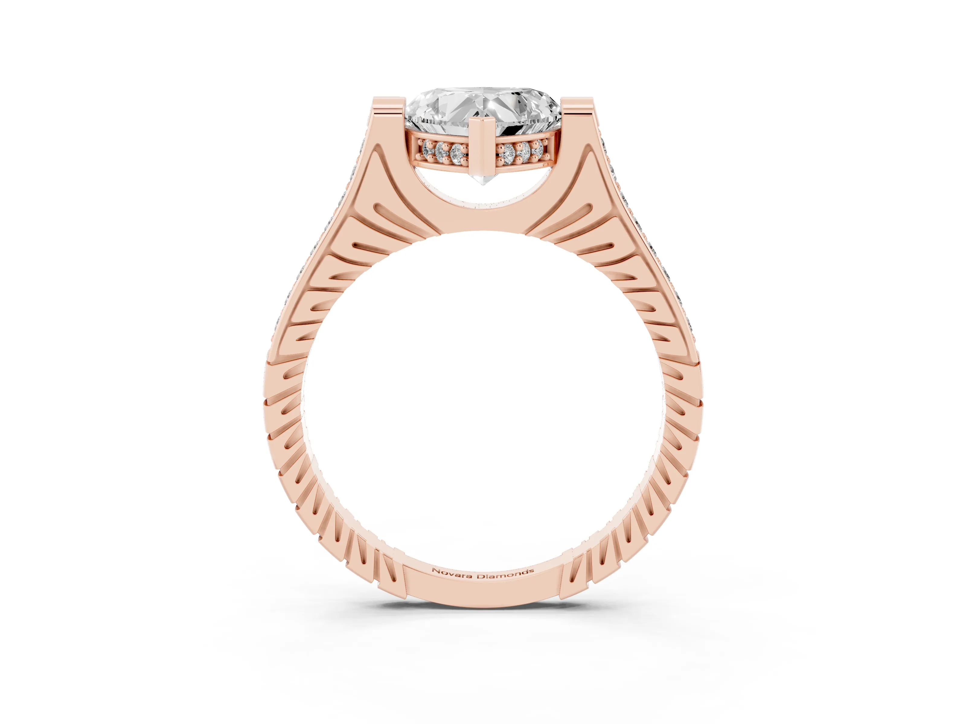 Heart Cut Diamond Solitaire Ring Set in Rose gold with Channel Set Band and Bezel Prong Setting