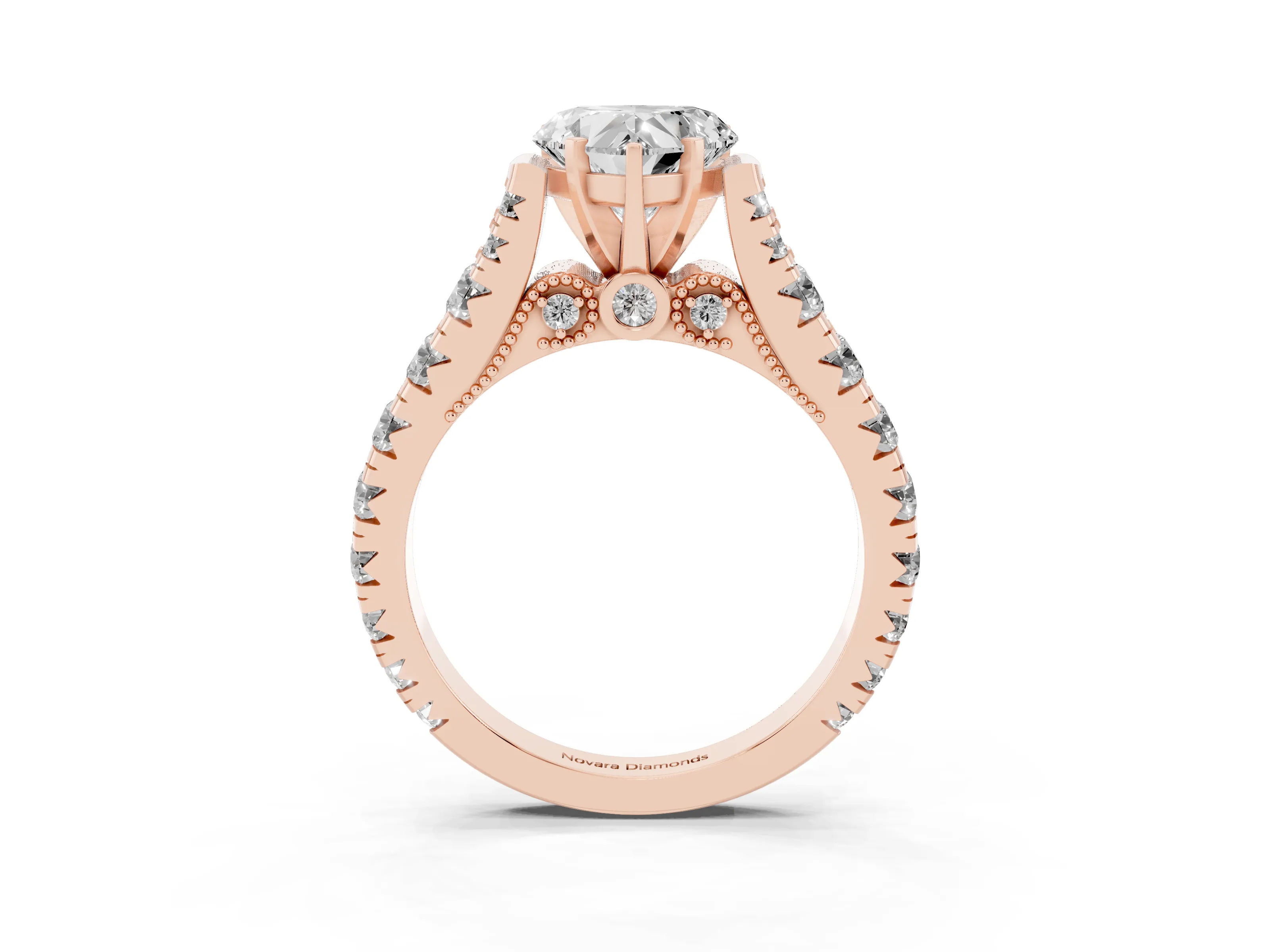 Heart Cut Diamond Classic Solitaire Ring Set in Rose gold with Pavé Band and Prong Setting