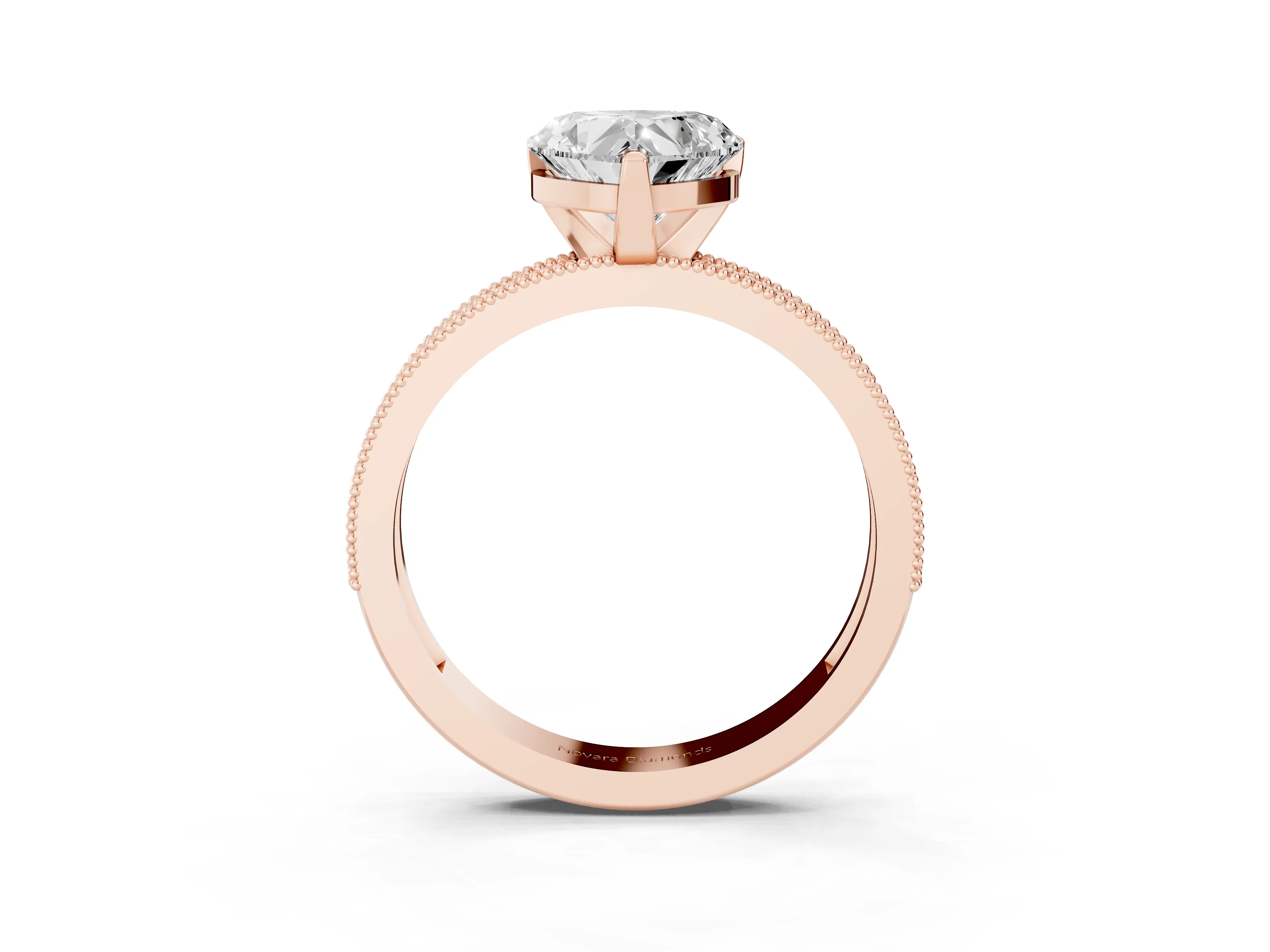 Heart Cut Diamond Milgrain Pavé Engagement Ring Set in Rose gold with Prong Setting