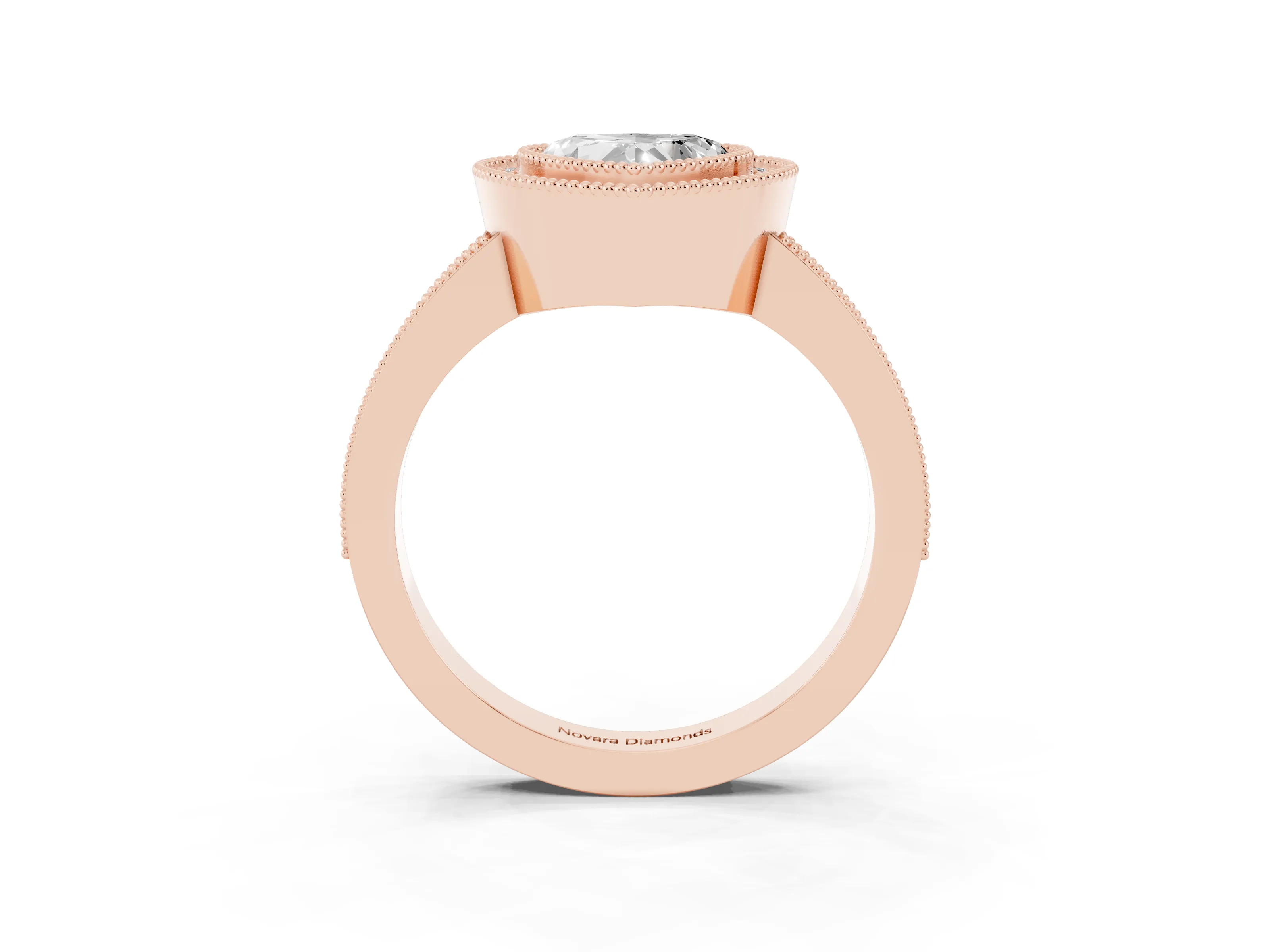 Heart Cut Diamond Halo Engagement Ring Set in Rose gold with Pavé Band and Round Halo Stones