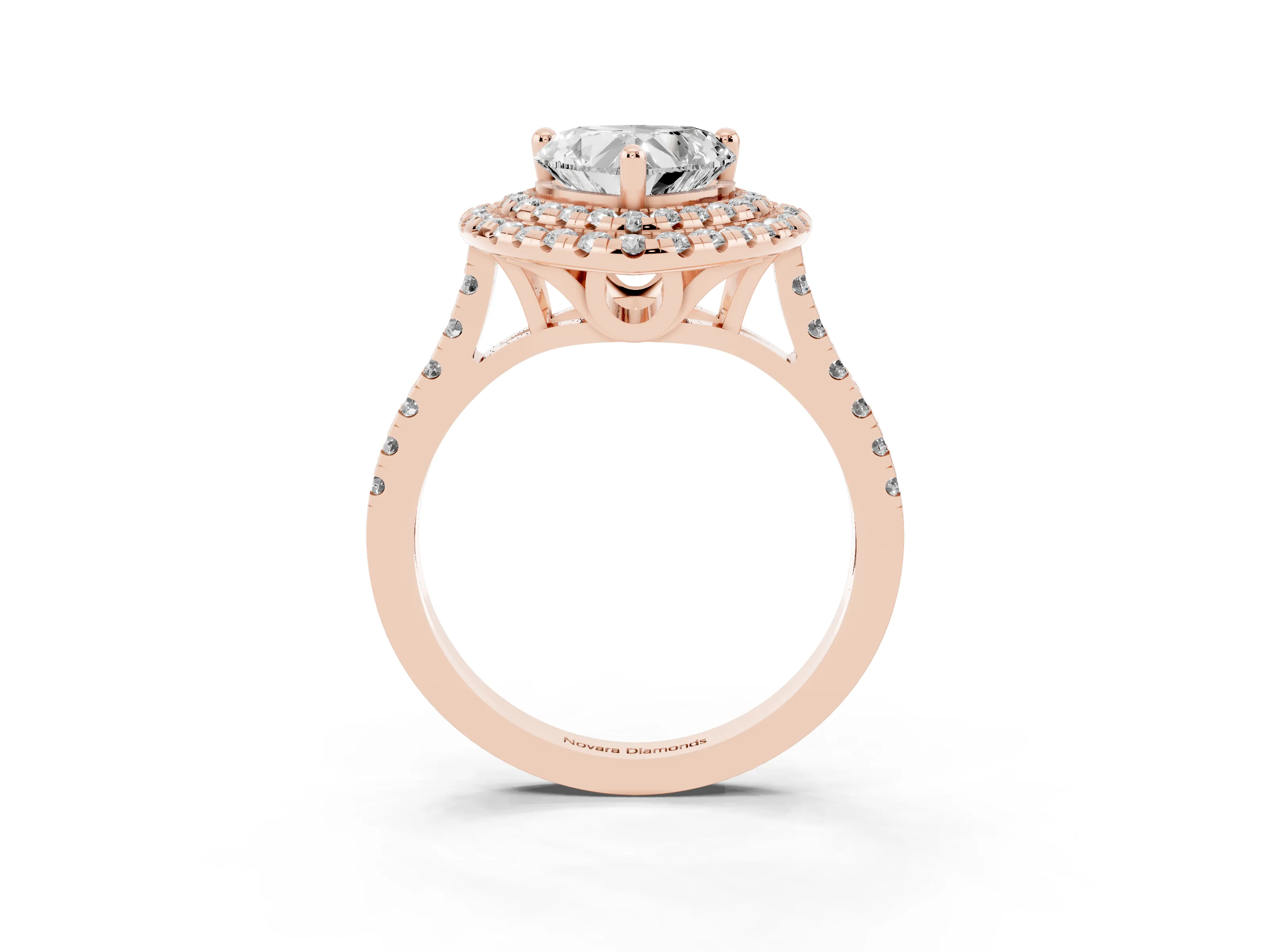 Heart Cut Diamond Double Halo Statement Ring Set in Rose gold with Pavé Band
