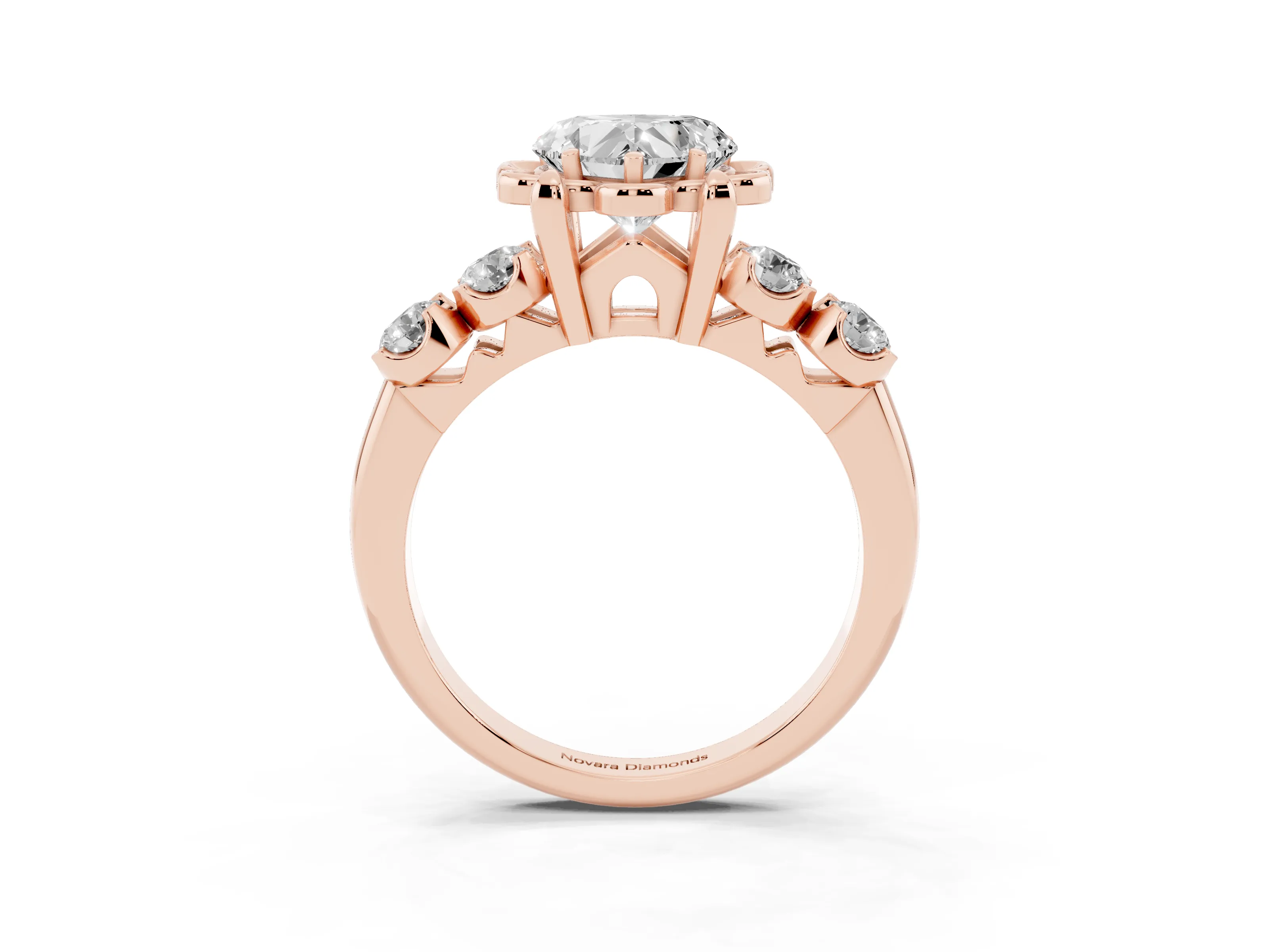 Heart Cut Diamond Floral Halo Ring Set in Rose gold with Shared Prong Band