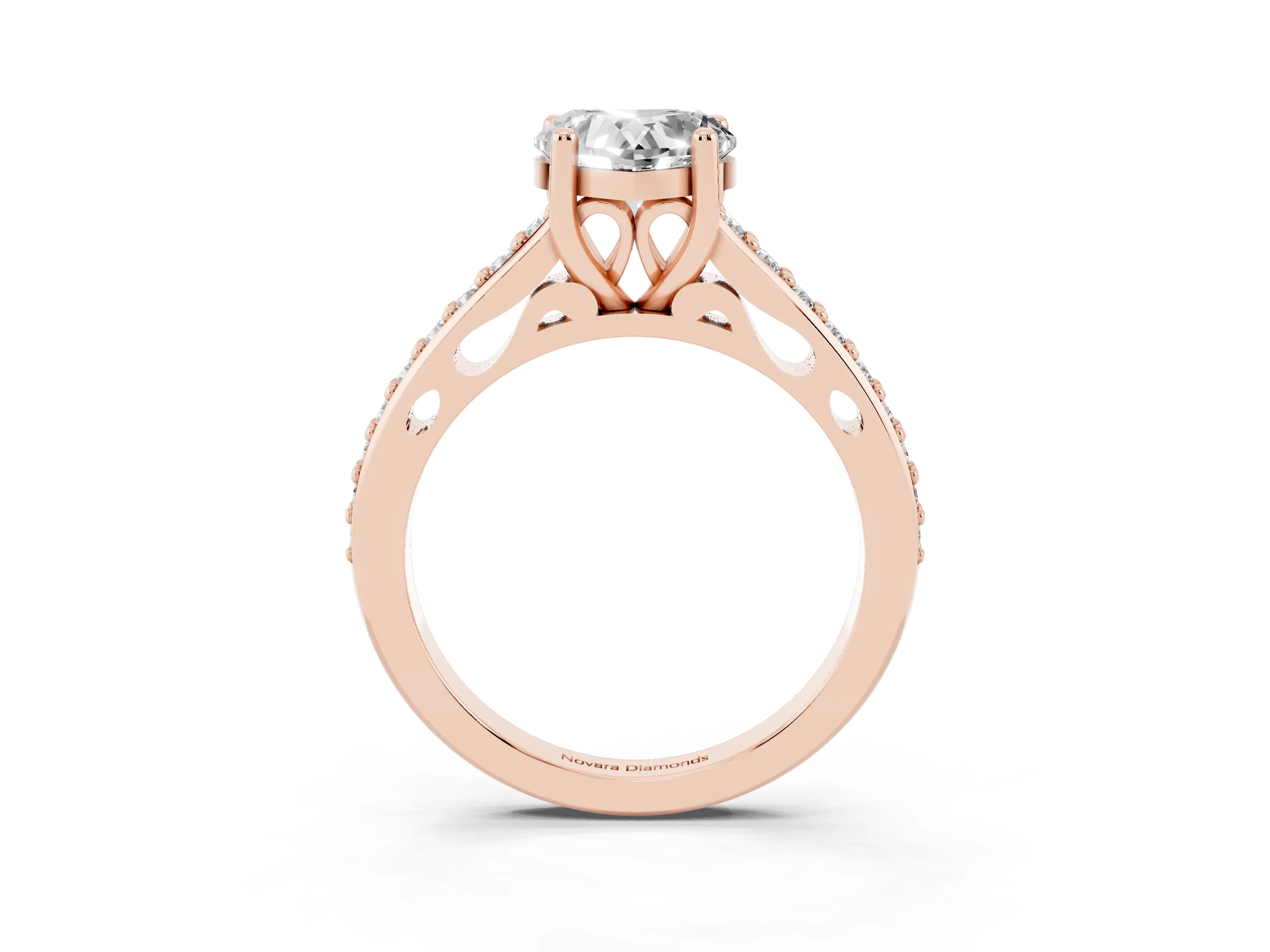 Heart Cut Diamond Prong Set Solitaire Engagement Ring Set in Rose gold with Pavé Band