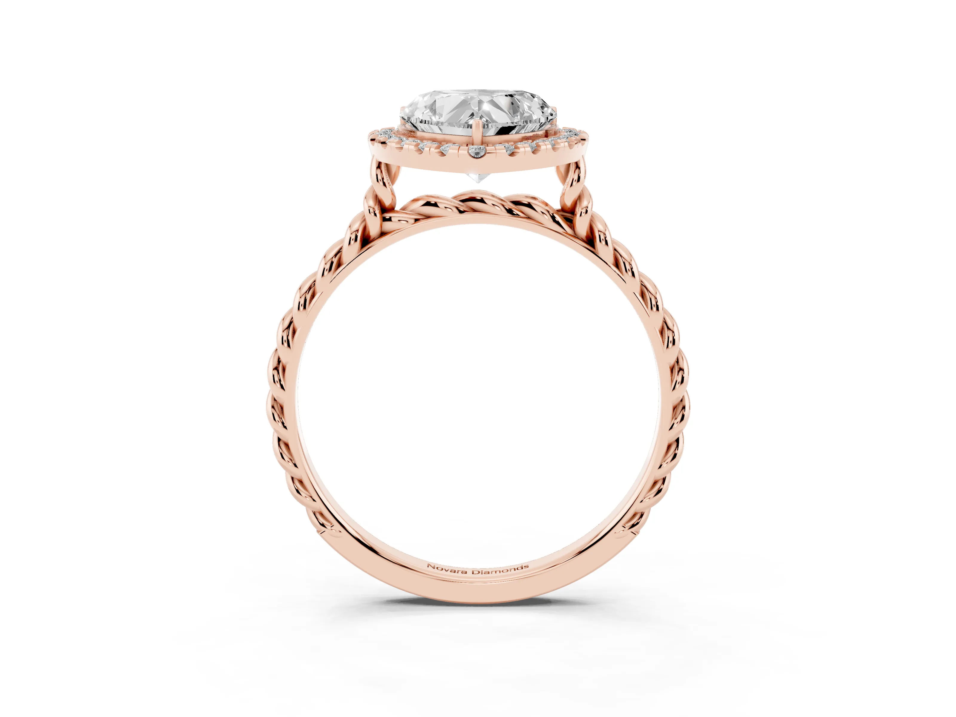 Heart Cut Diamond Halo Ring Set in Rose gold with Plain Twisted Band