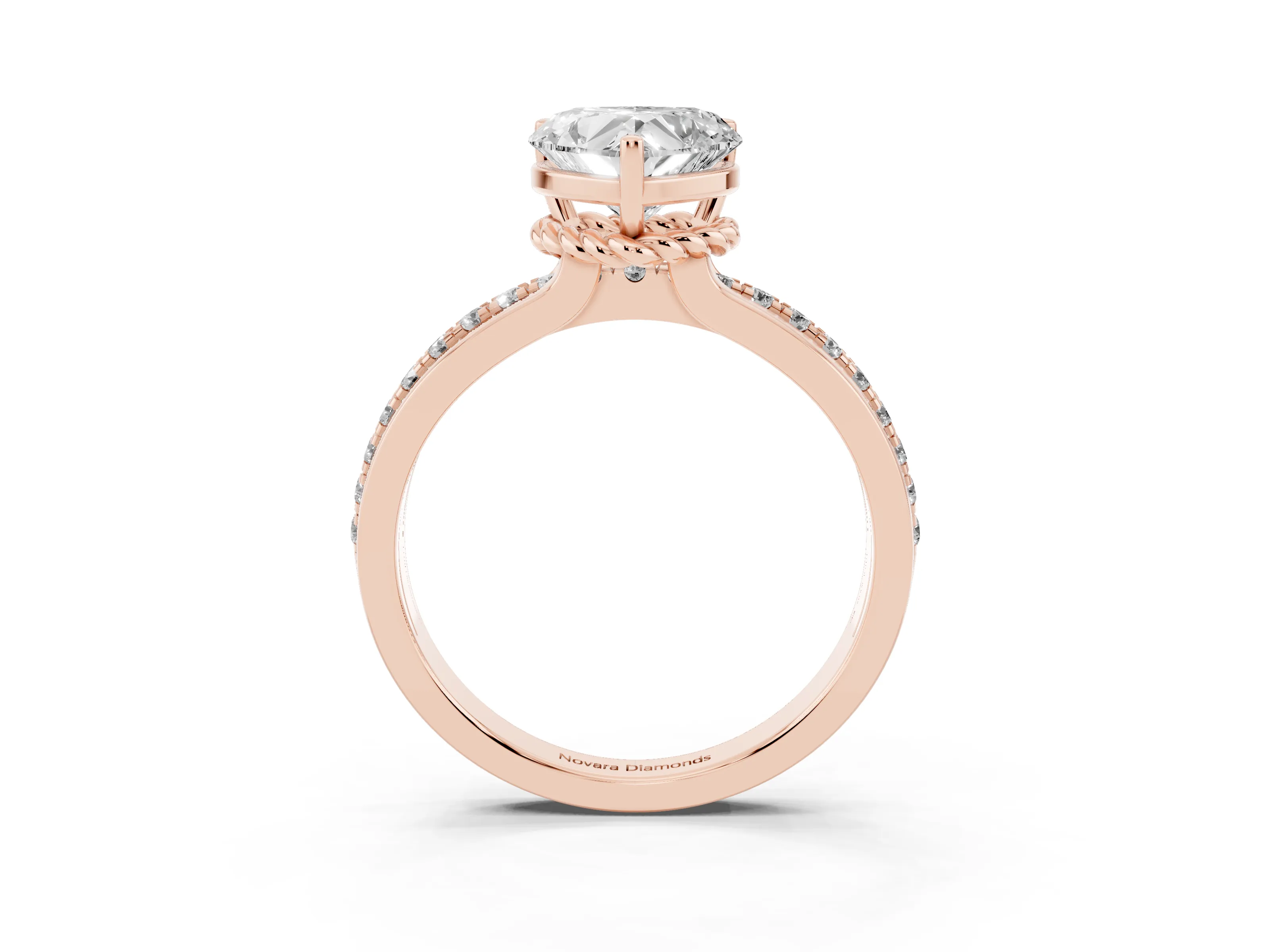 Heart Cut Diamond Solitaire Ring Set in Rose gold with Channel Set Band and Prong Setting