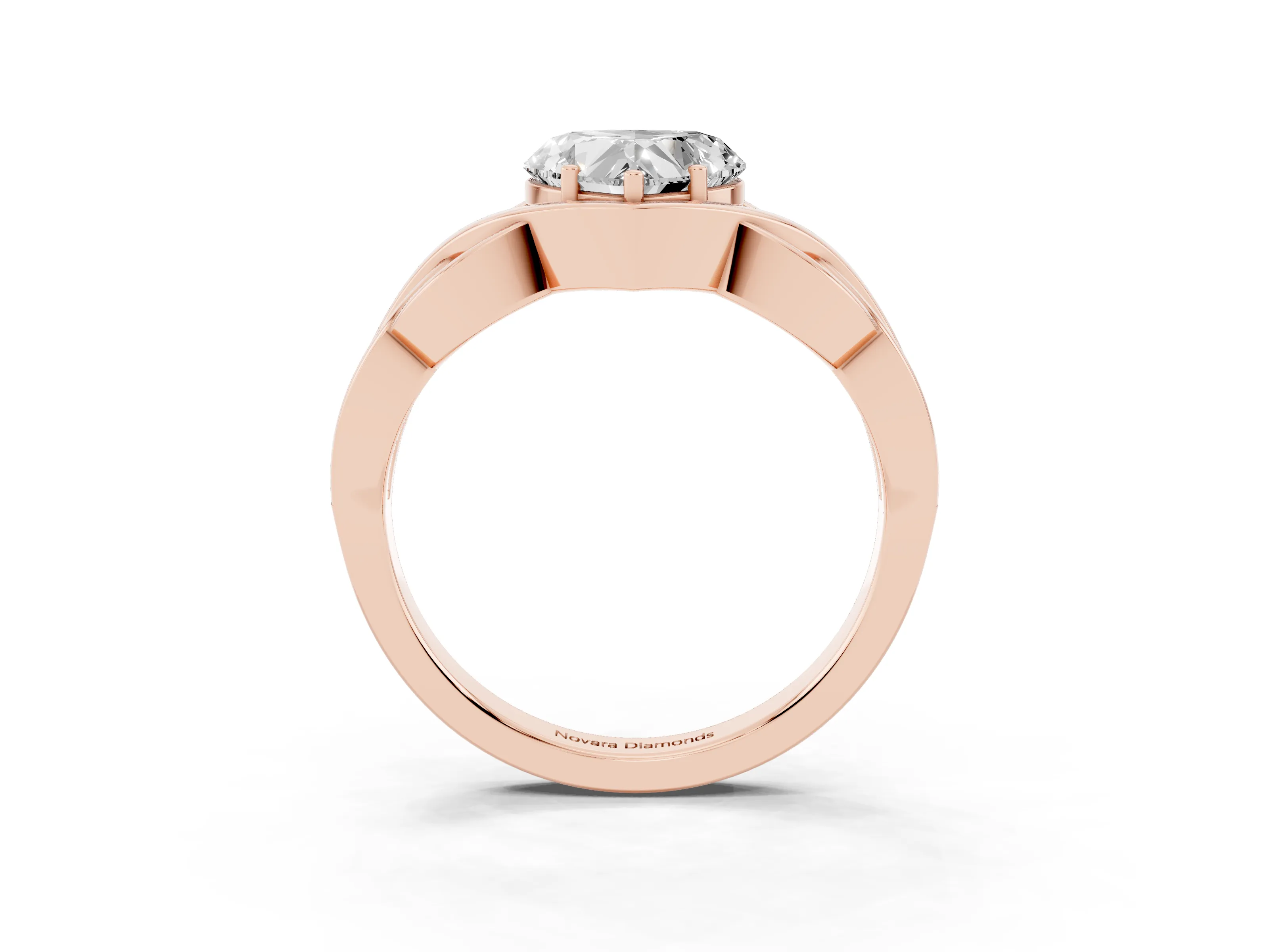 Heart Cut Diamond Solitaire Ring Set in Rose gold with Intertwined Band