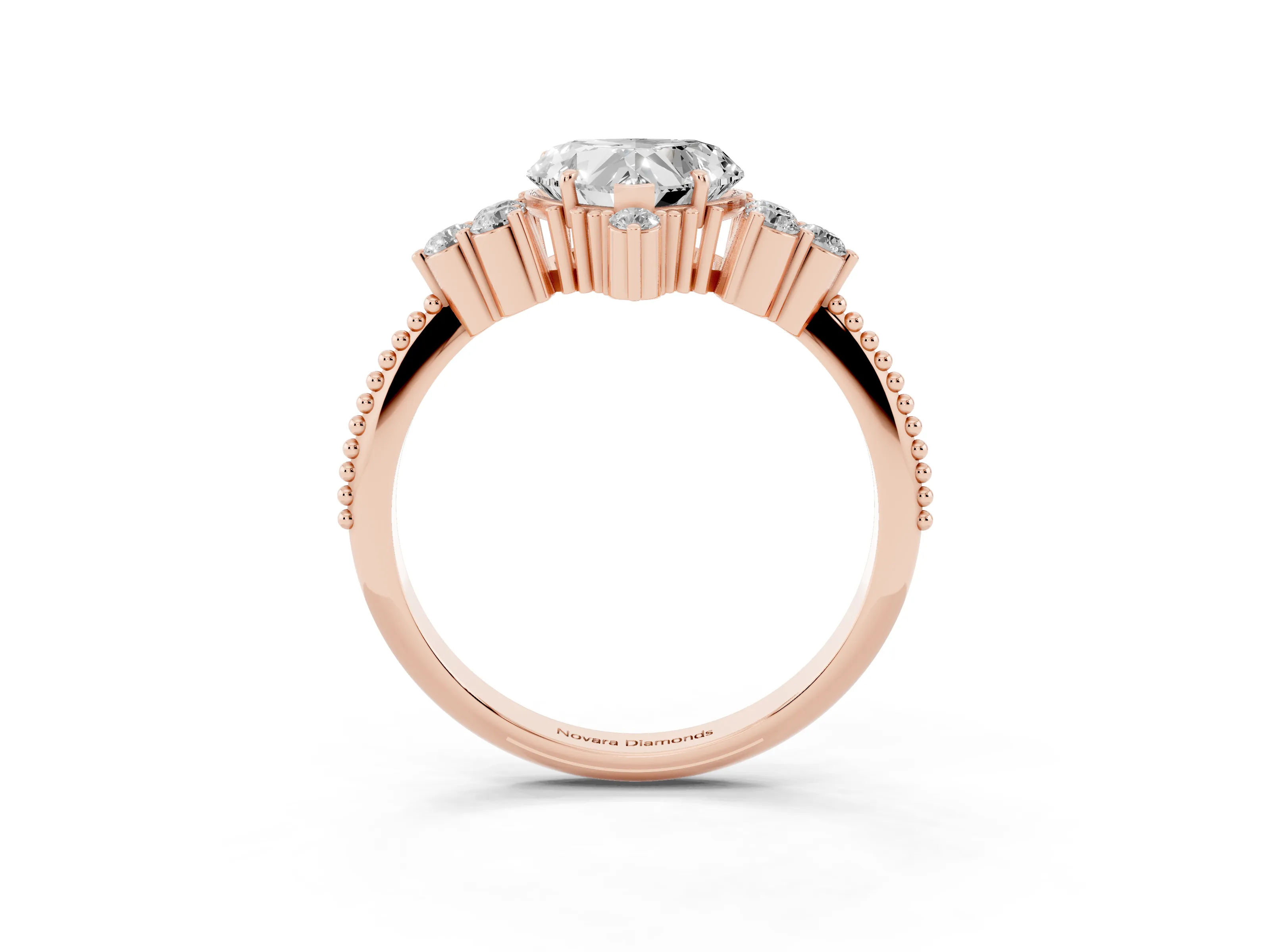 Heart Cut Diamond Cluster Ring Set in Rose gold with Beaded Band