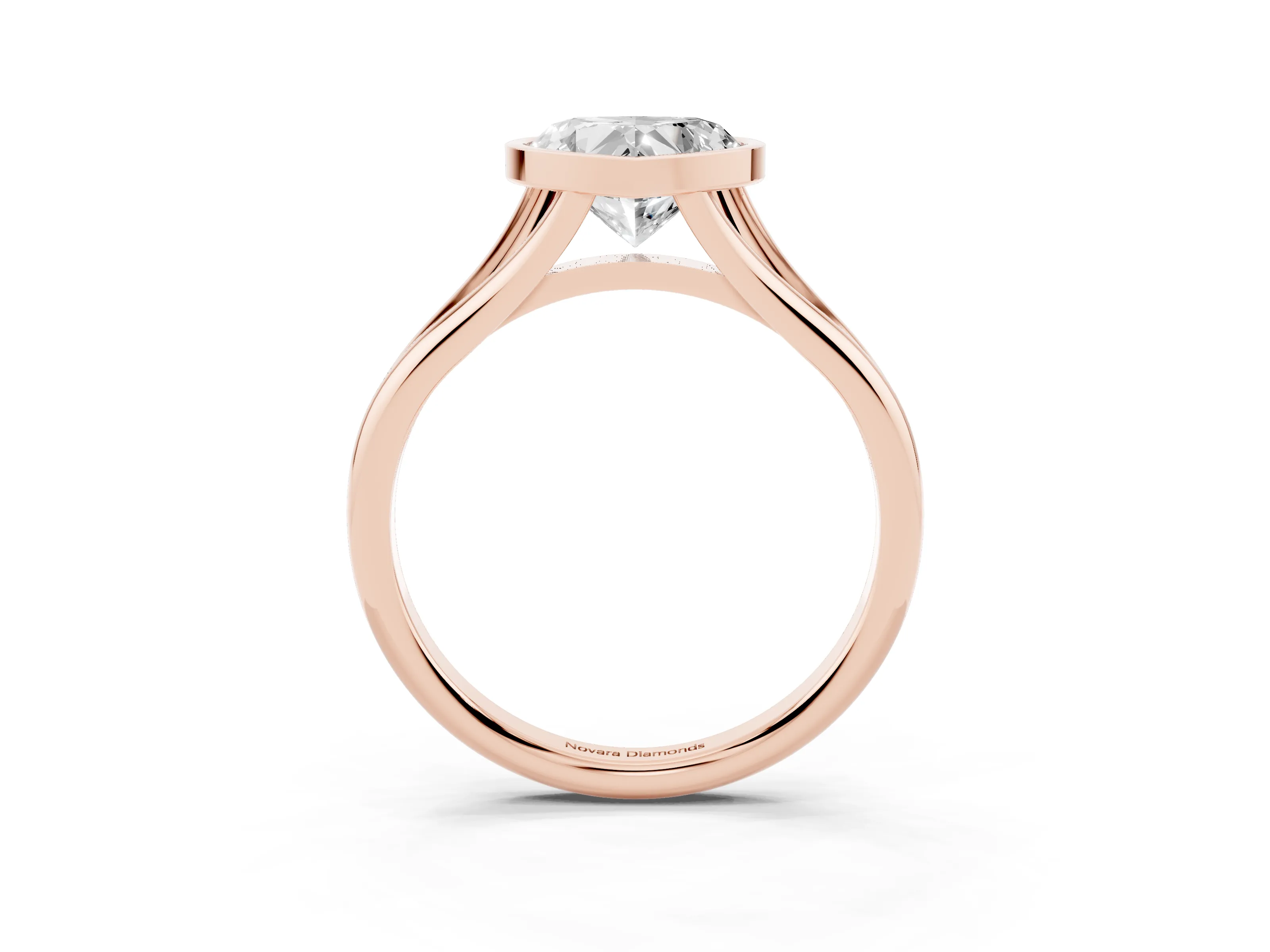 Bezel Set Heart Cut Diamond Solitaire Ring Set in Rose gold with Tapered Band