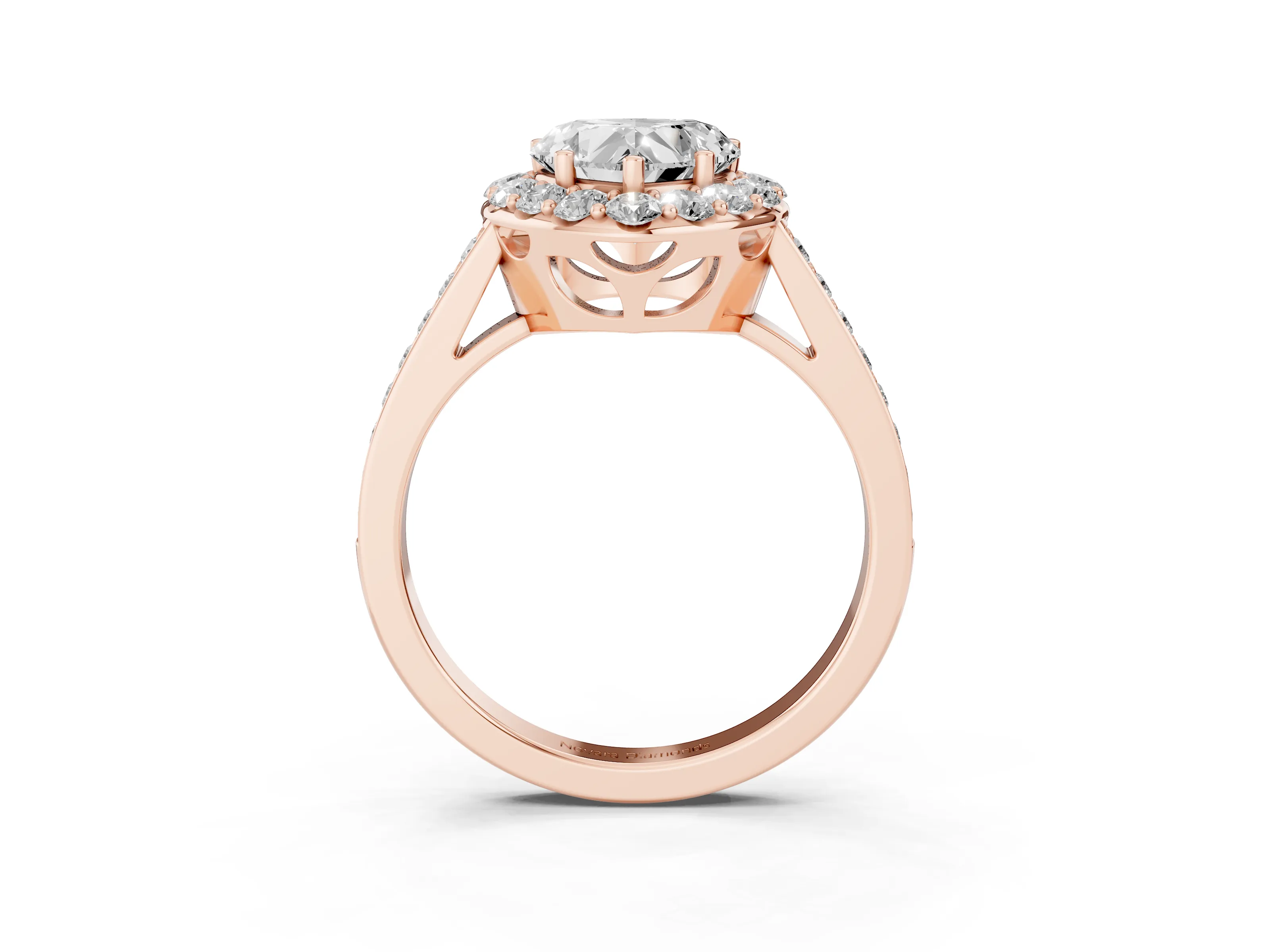Heart Cut Diamond Floral Halo Ring Set in Rose gold with Pavé Band and Prong Setting