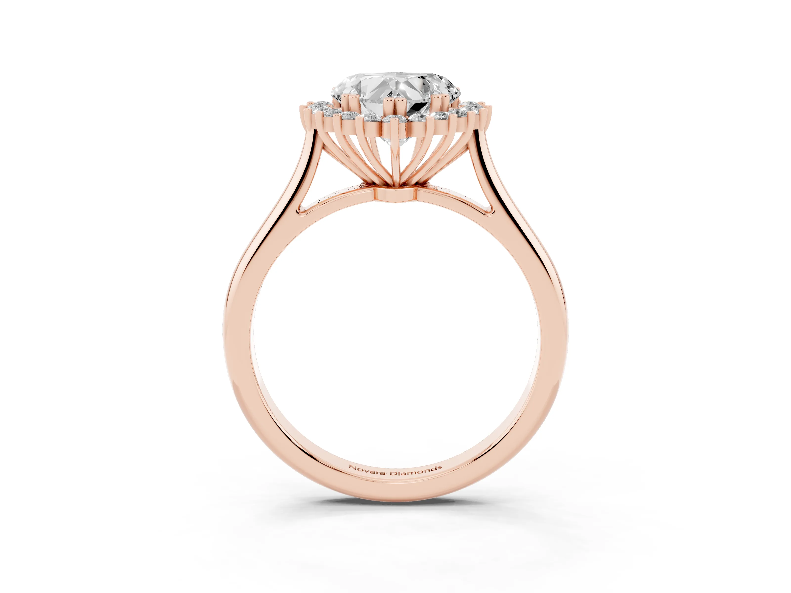 Heart Cut Diamond Halo Ring Set in Rose gold with Plain Solitaire Band and Prong Setting