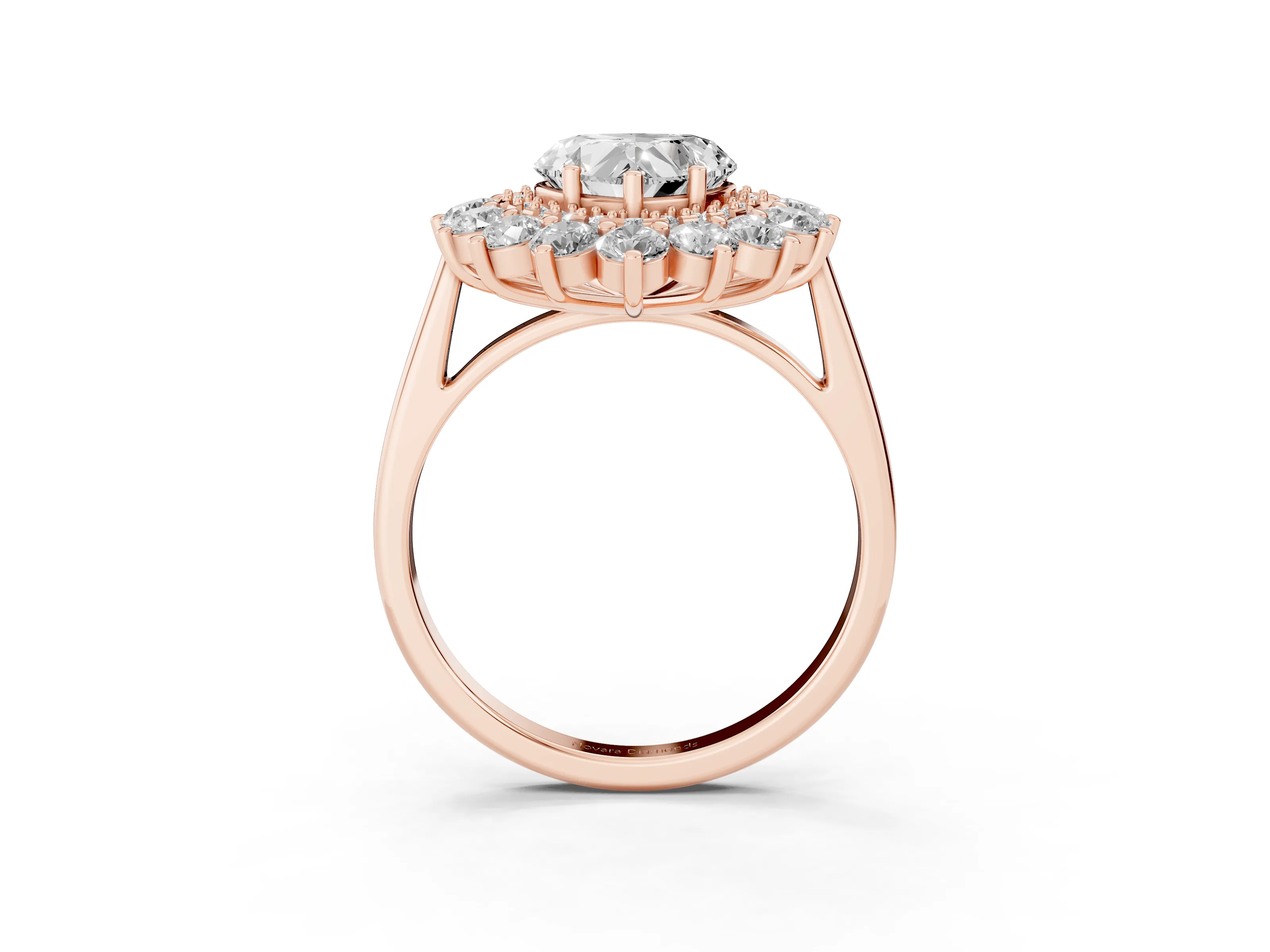 Heart Cut Diamond Floral Double Halo Ring Set in Rose gold with Round Petals